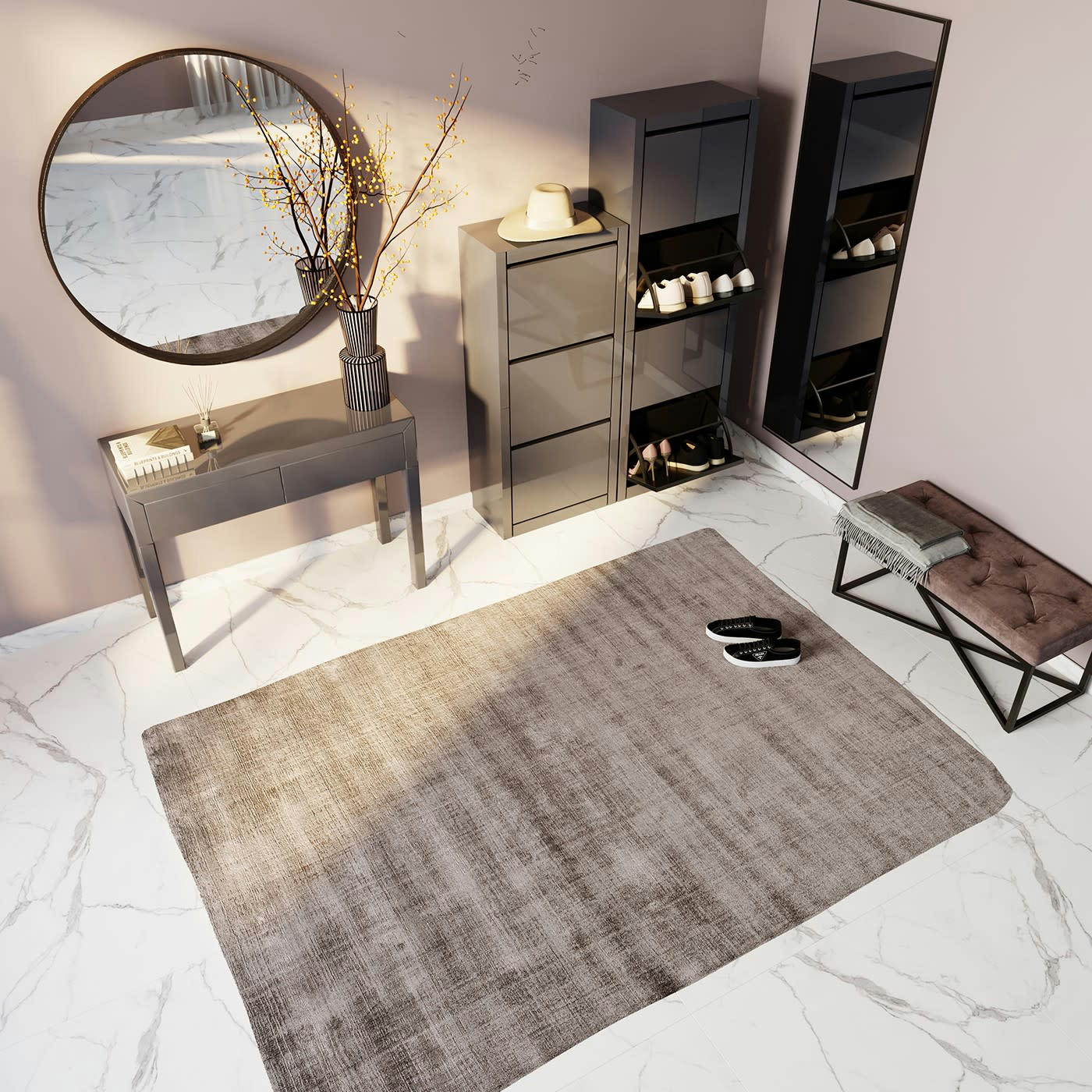 CROSSOVER - Banc 1 place velours gris et acier noir