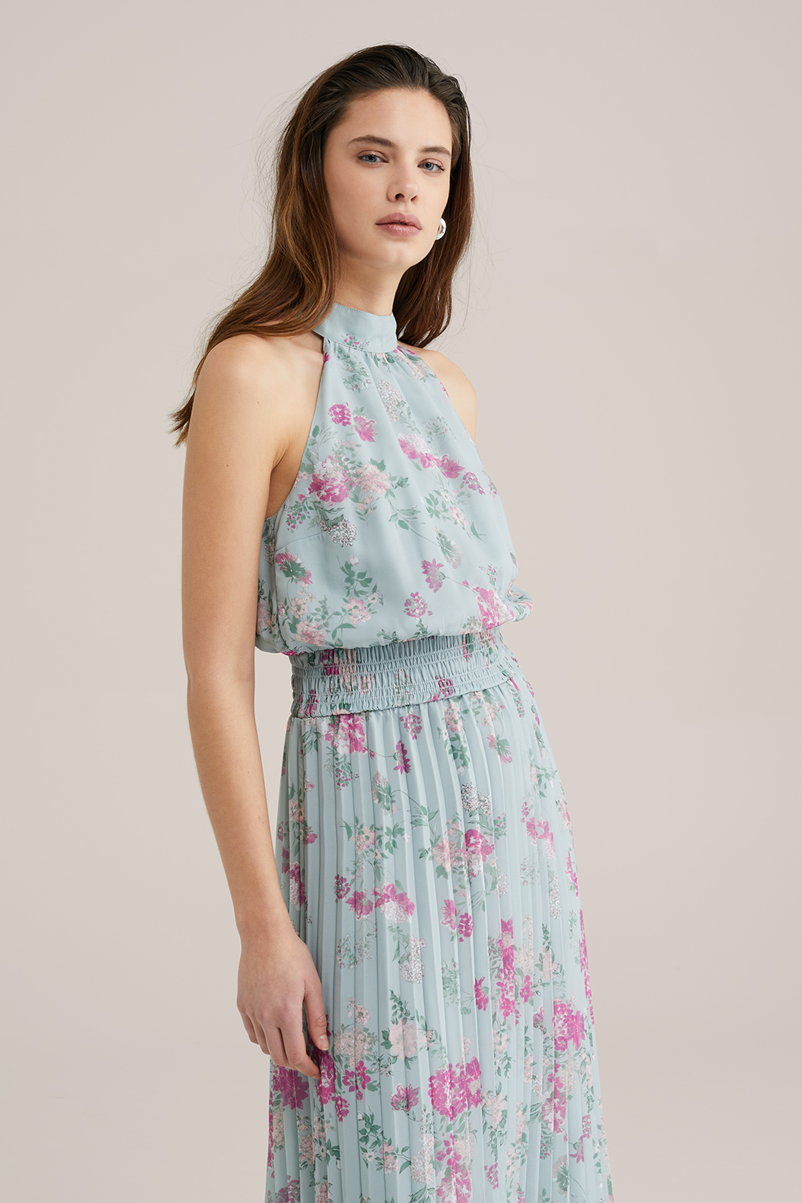 Dames Midi pliss&eacute; jurk met print