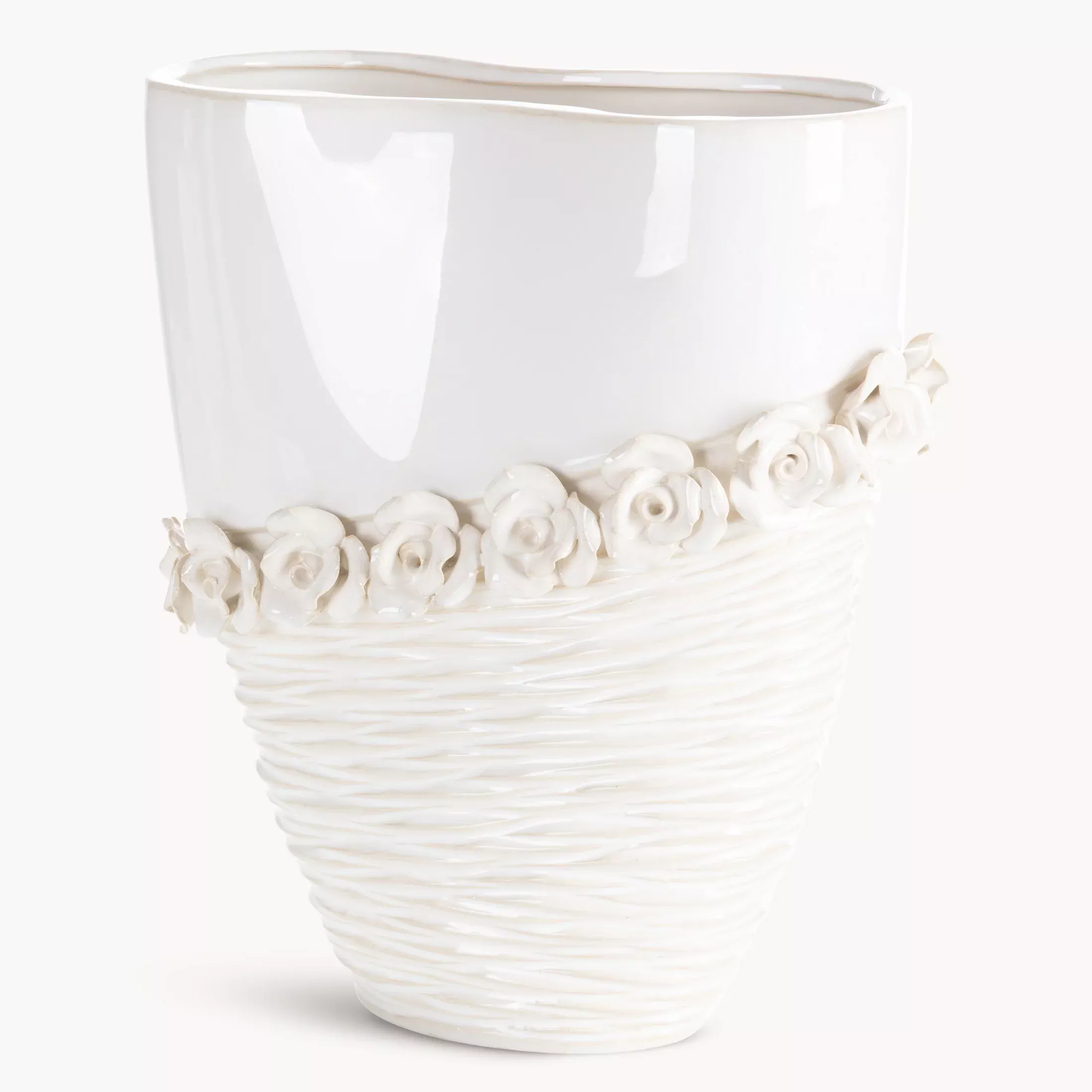 Wazon dekoracyjny kremowy zdobiony kwiatami 3D 27x13x32 cm ELIANA
