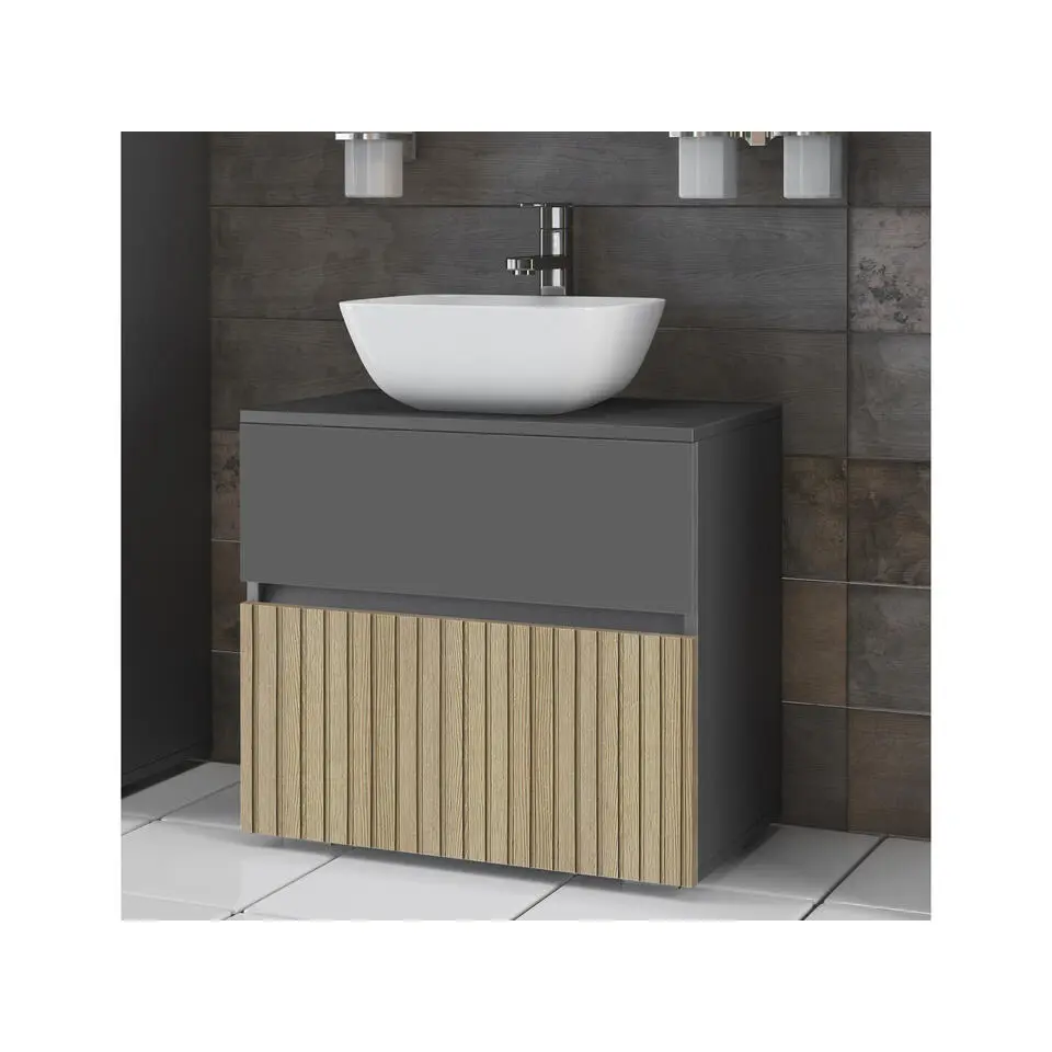 Wisla - Wastafelonderkast 60 cm met 1 klep 1 lade in antraciet eikenoptik