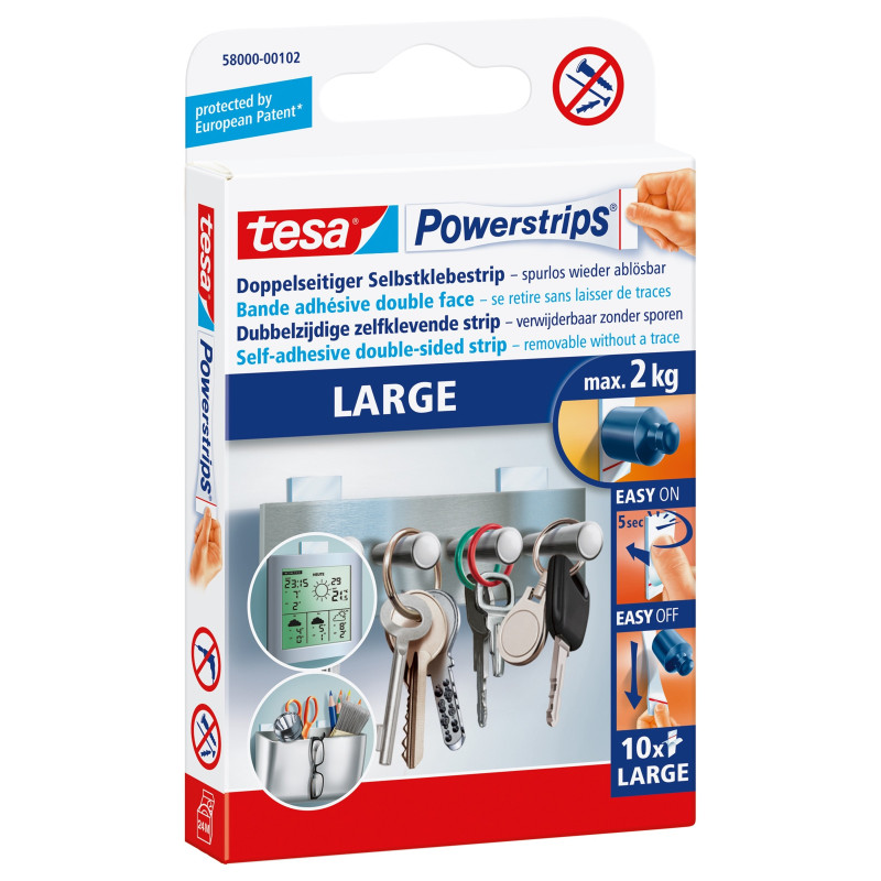Bande adhésive double-face Powerstrips Large 10 pièces TESA