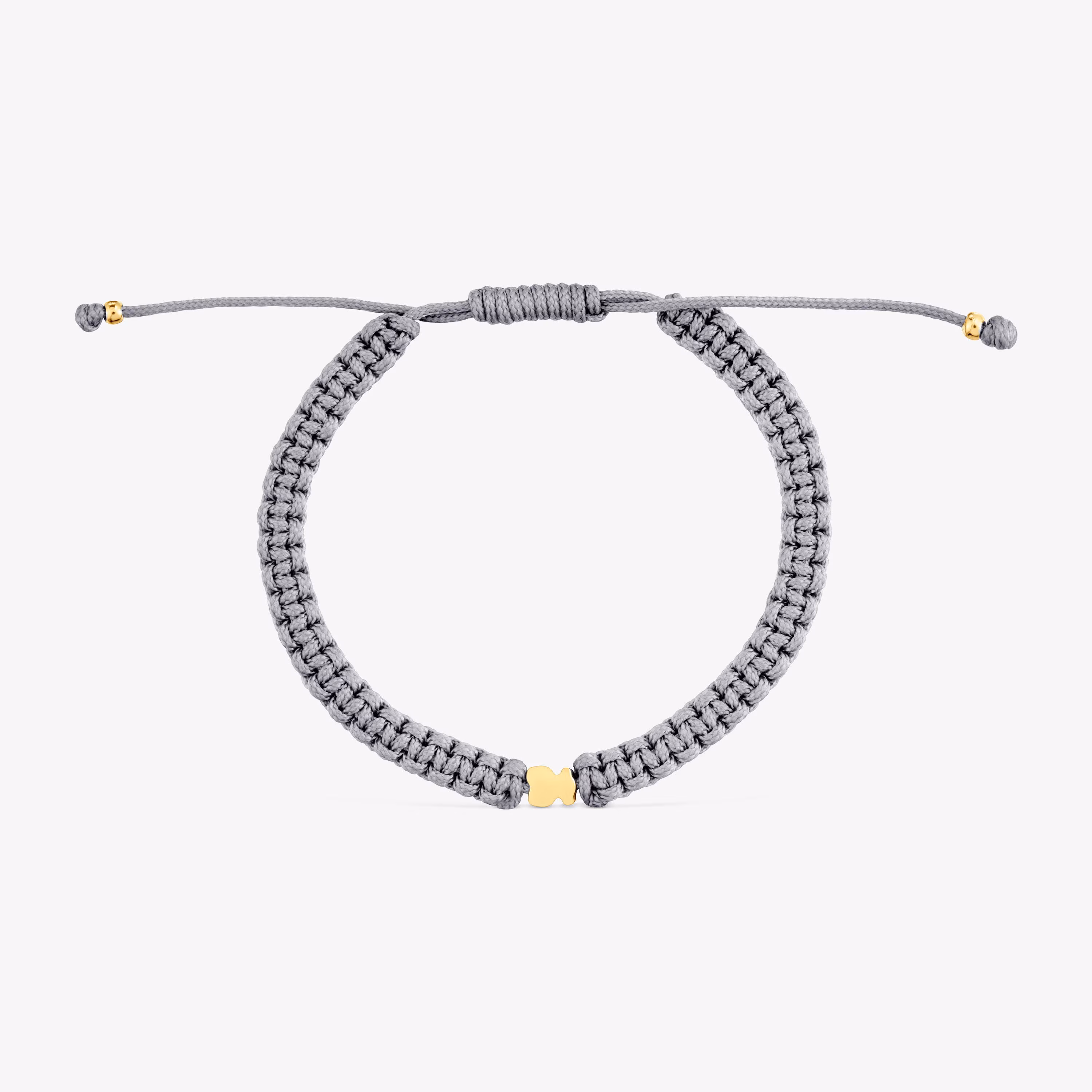 Pulsera oso con baño de oro 18 kt sobre plata y nylon gris TOUS Motivos