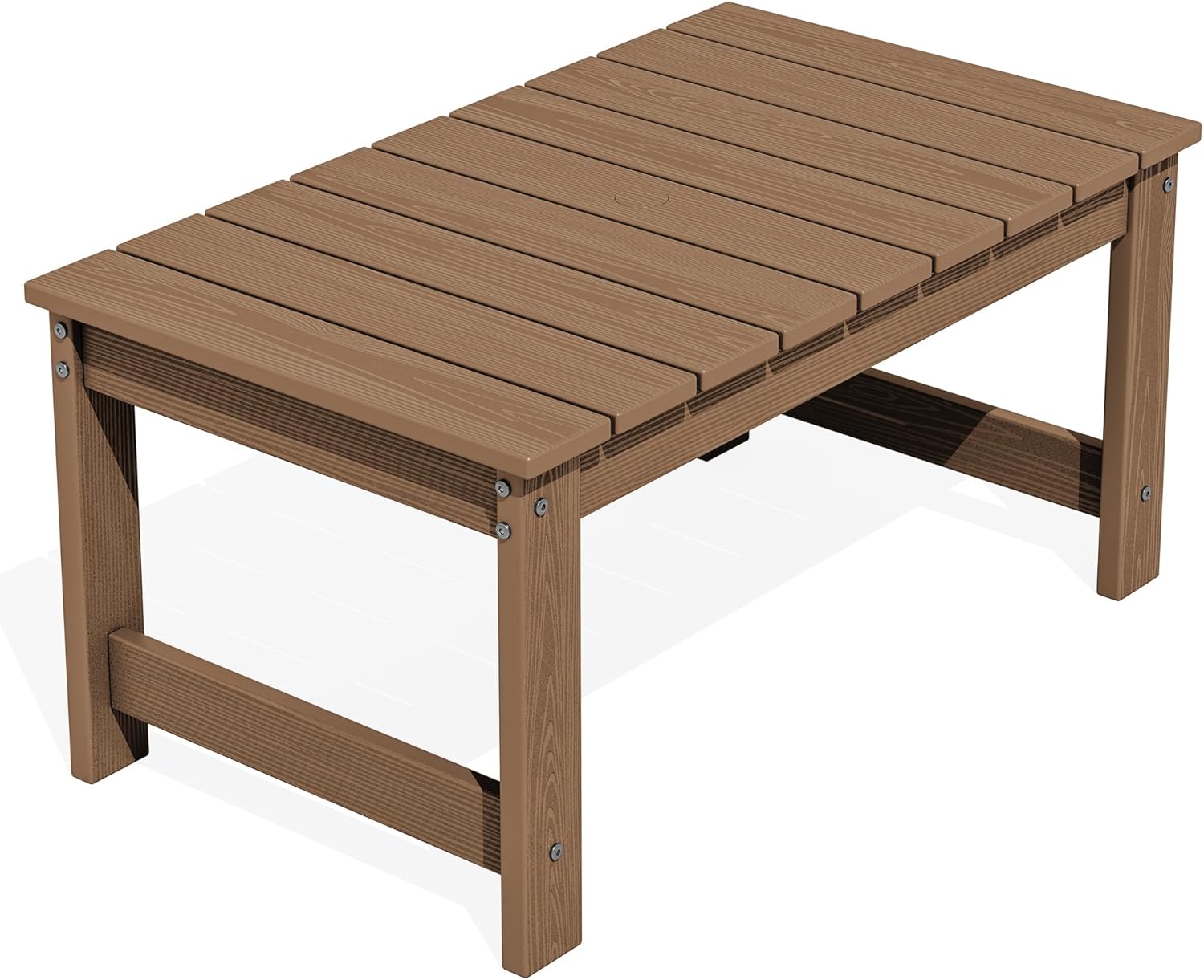 SERWALL Outdoor Coffee Table with 1.69 Umbrella Hole, HDPE Patio Coffee Table for Outside, Rectangle, Brown