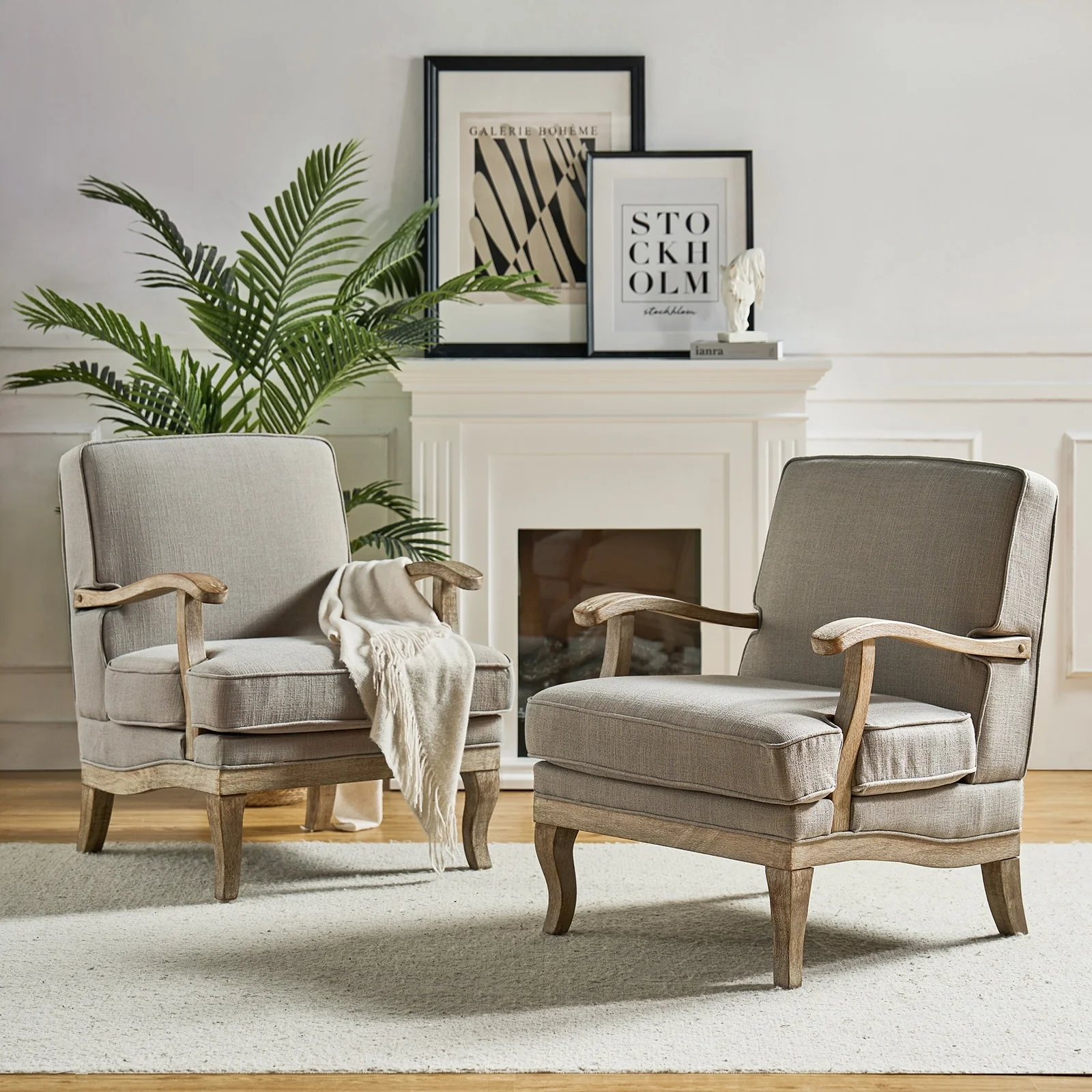 Rinaldo Farmhouse Polyester Armchair with Comfortable Backrest and Cushion Set of 2 by HULALA HOME