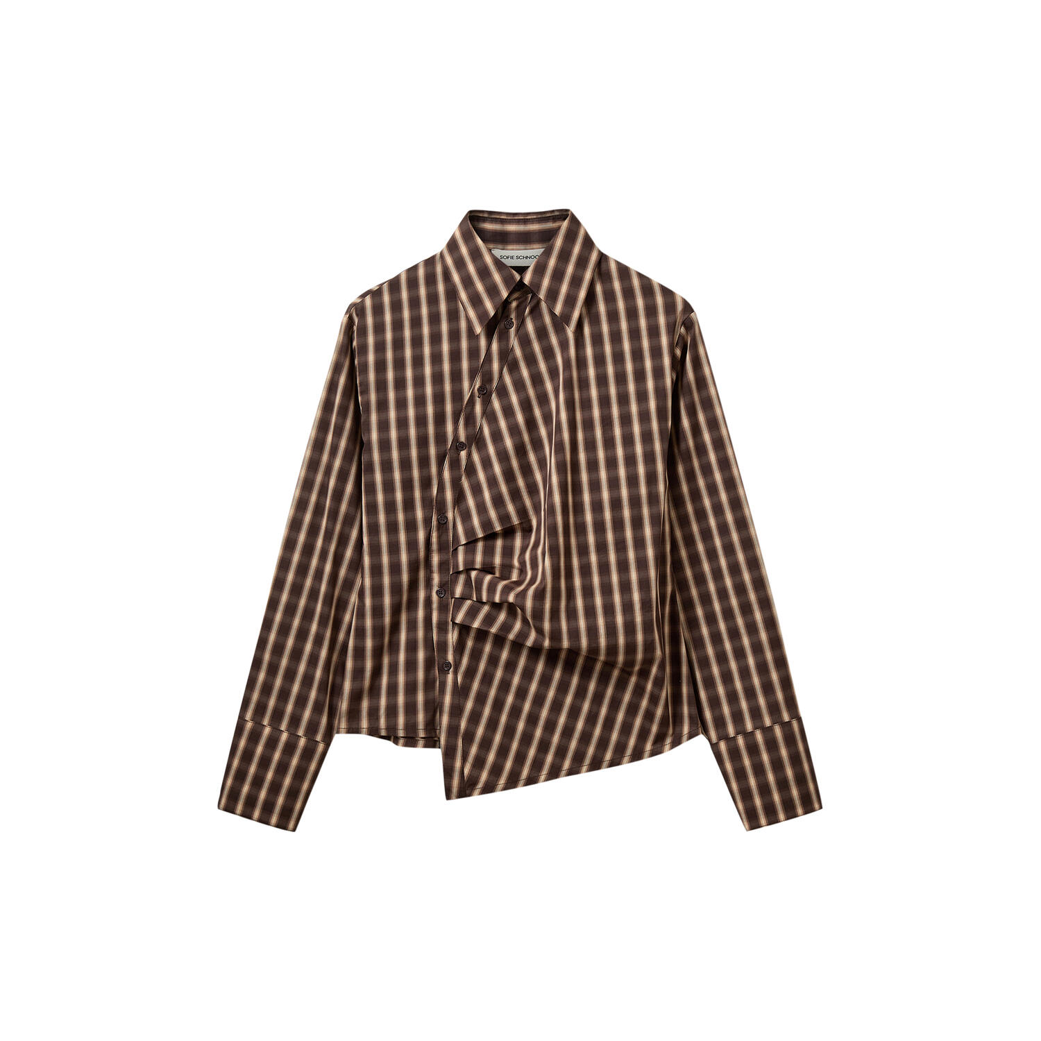 PAIGESW CHECKED ASYMMETRIC SHIRT, brown check