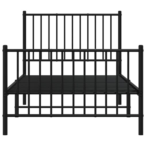 NNEVL Metal Bed Frame with Headboard and Footboard Black 92x187 cm Single