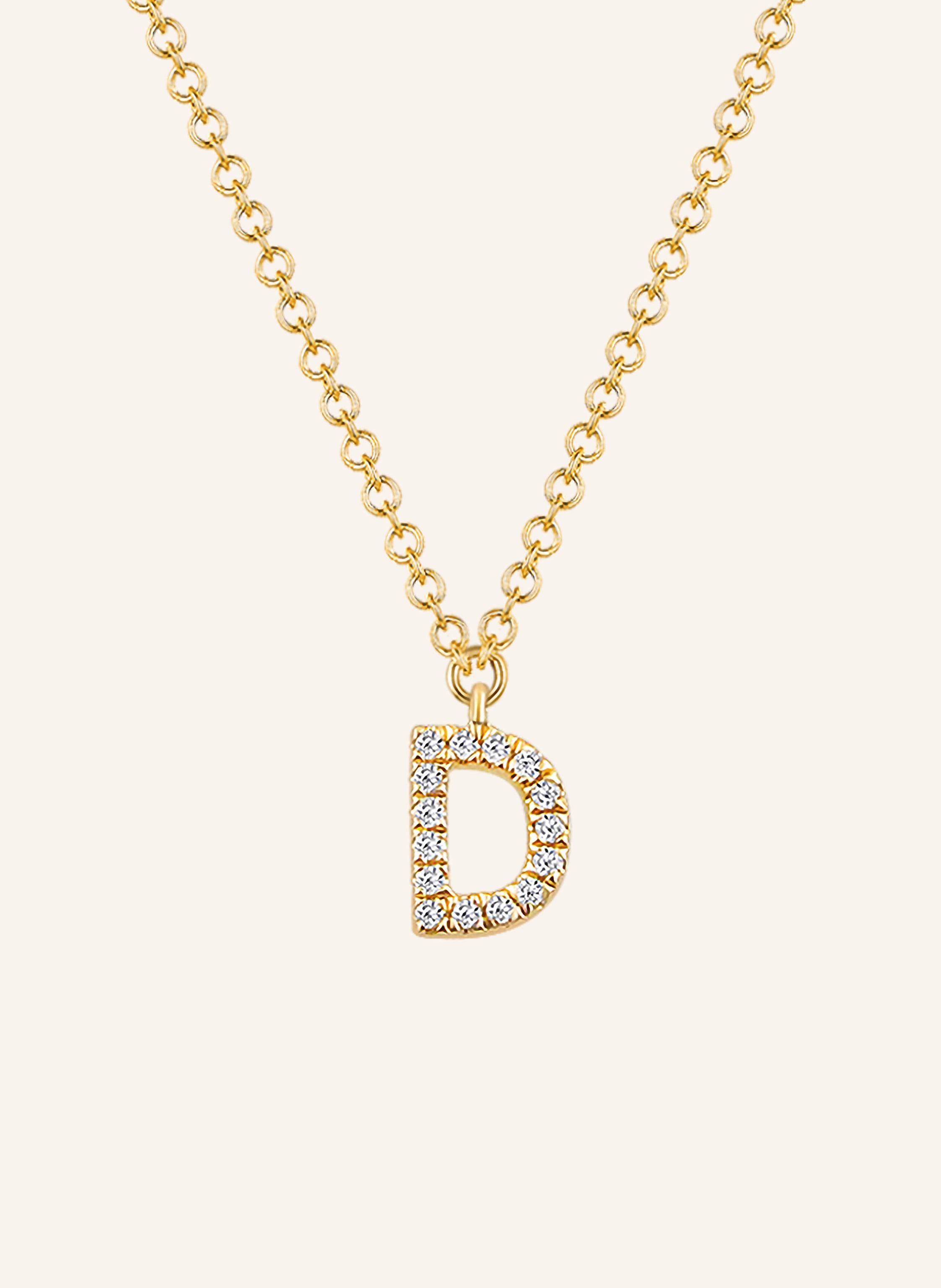 Leaf INITIALIEN Halskette „D“ aus 14 Karat Gelbgold mit Diamanten