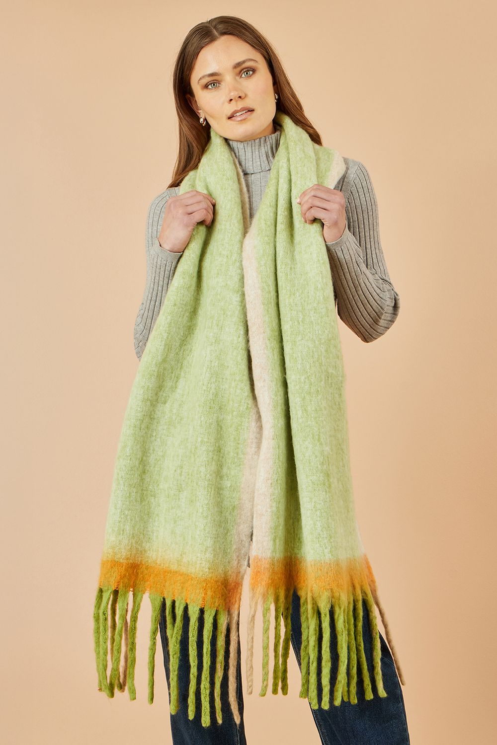 Yumi Green and Orange Colour Block Scarf