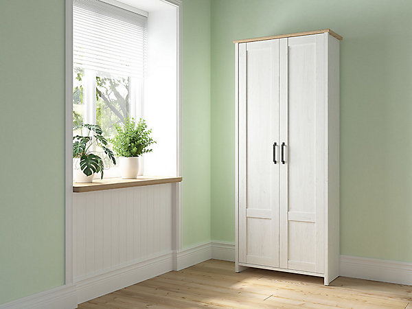 Armoire Placard à deux portes , coloris Blanc pin andersen/Chêne clair - Longueur 101,5 x Profondeur 57 x Hauteur 200,5 cm