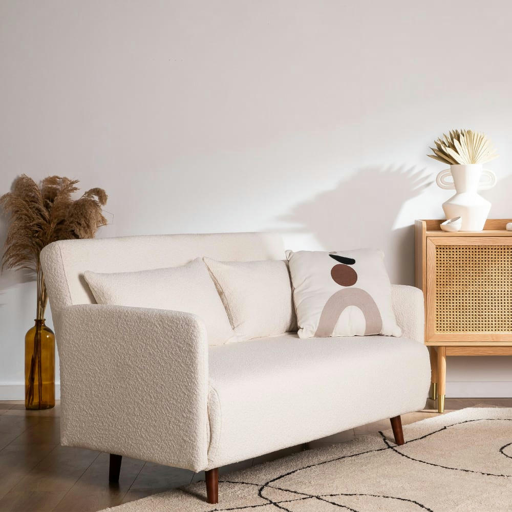 BELUSHI - Canapé convertible 2 places en tissu bouclette (L120cm) ecru