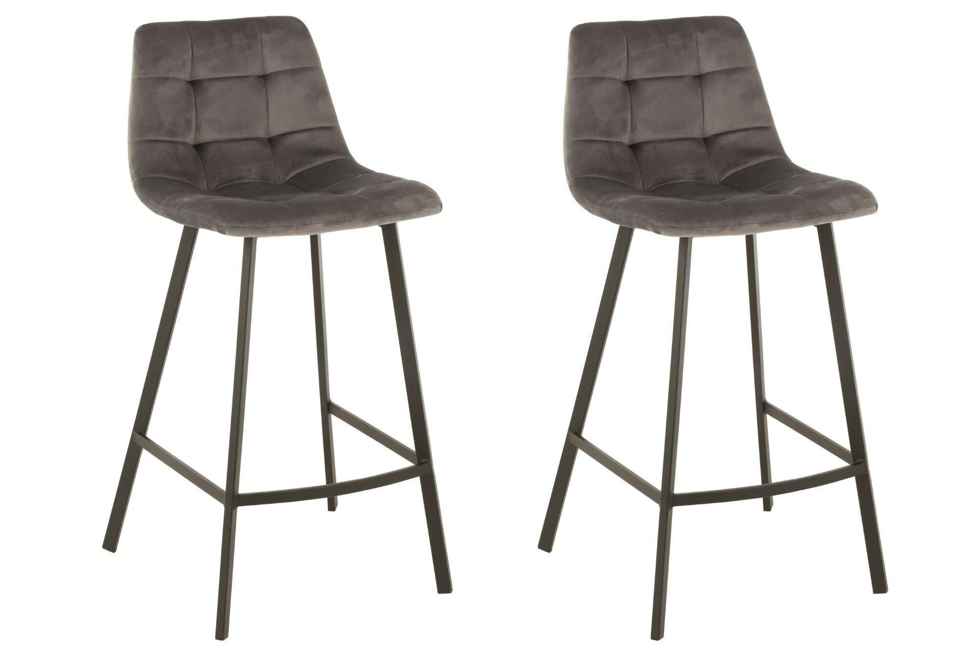 OLIVIA - Chaise de bar en velours peau de pêche et en métal noir ( lot de 2)