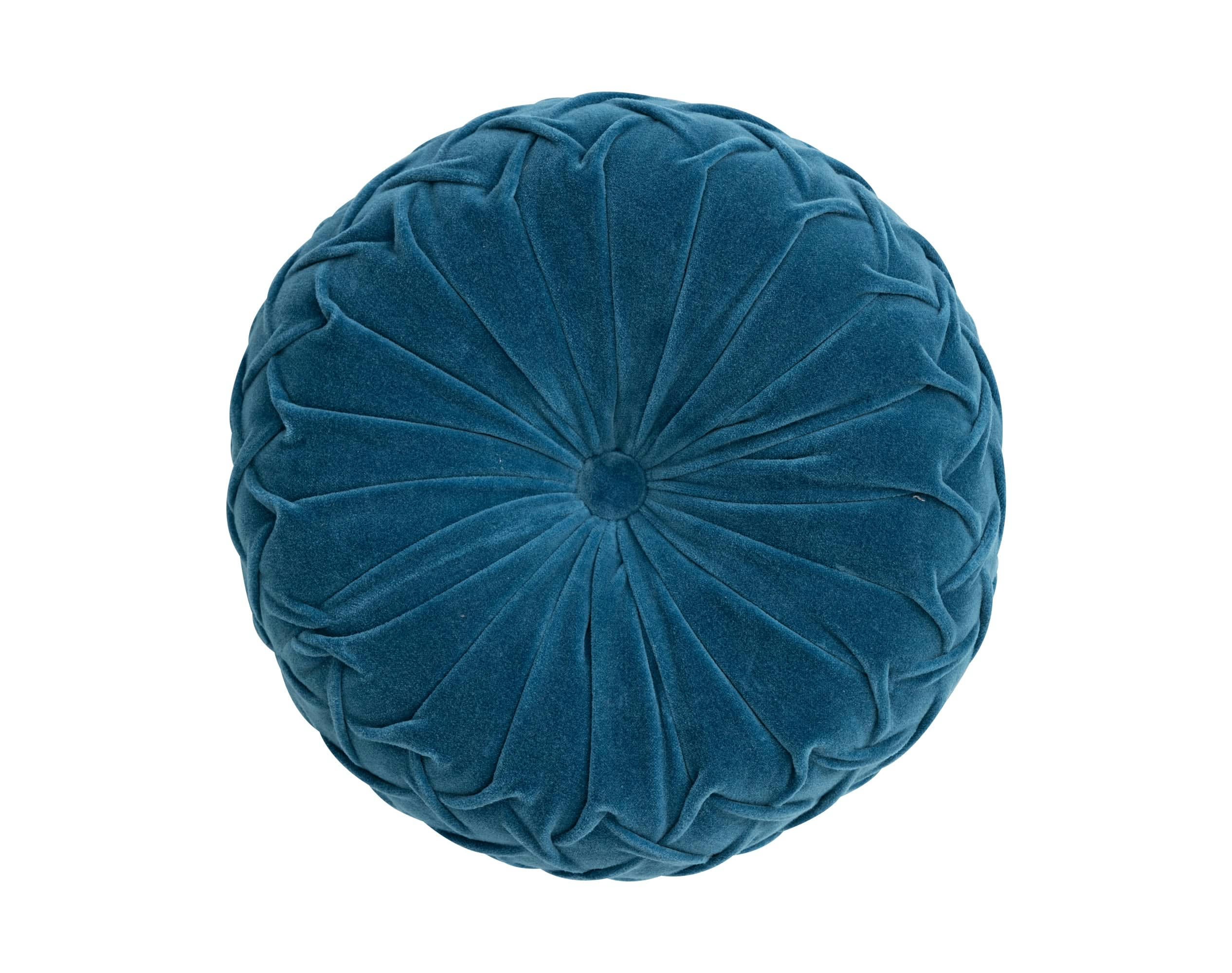 VELOURS ROND - Coussin bleu en coton 35 cm