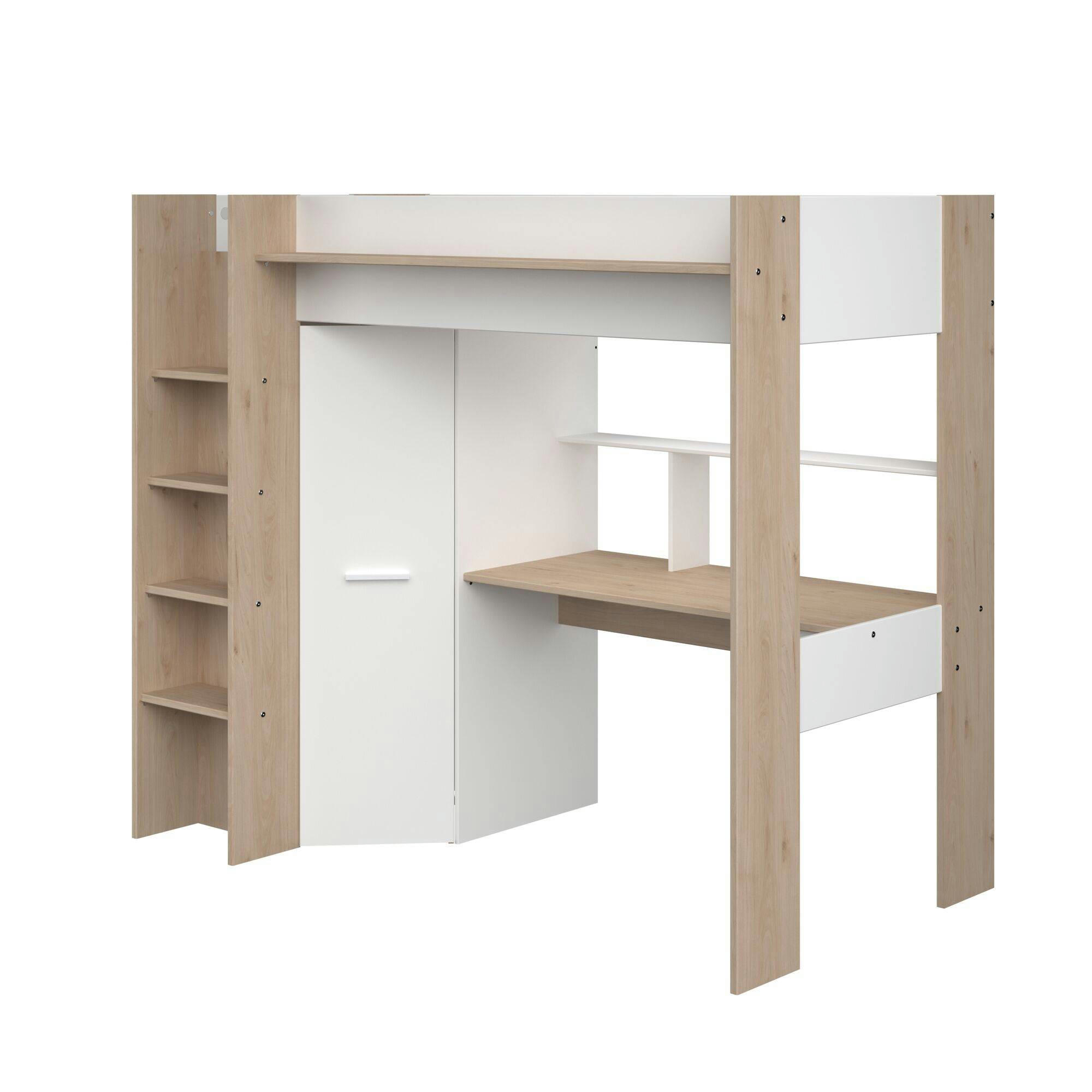 PACOME - Lit mezzanine effet bois et blanc 90 x 200 cm