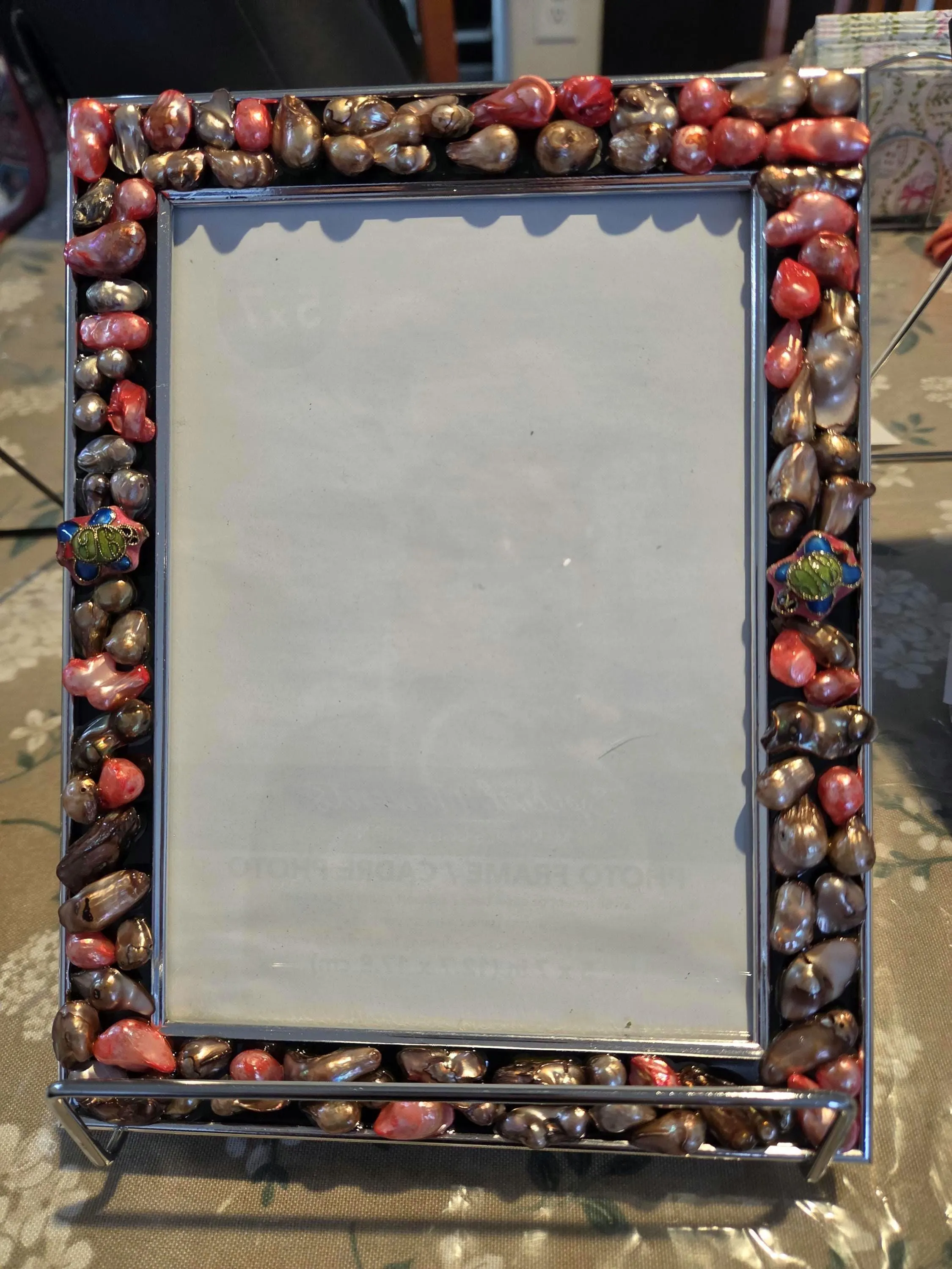 Fresh water pearls salmon and brown with two tiny matching turtles 5x7 photo frame.