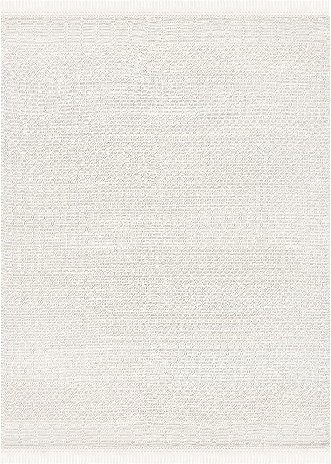 SAFAVIEH Area Rug 8x10 - Natura Collection - Large - Ivory, Handmade Wool, Moroccan Boho Fringe Design, Ideal for Living Room, Bedroom, Dining Space (NAT852B)