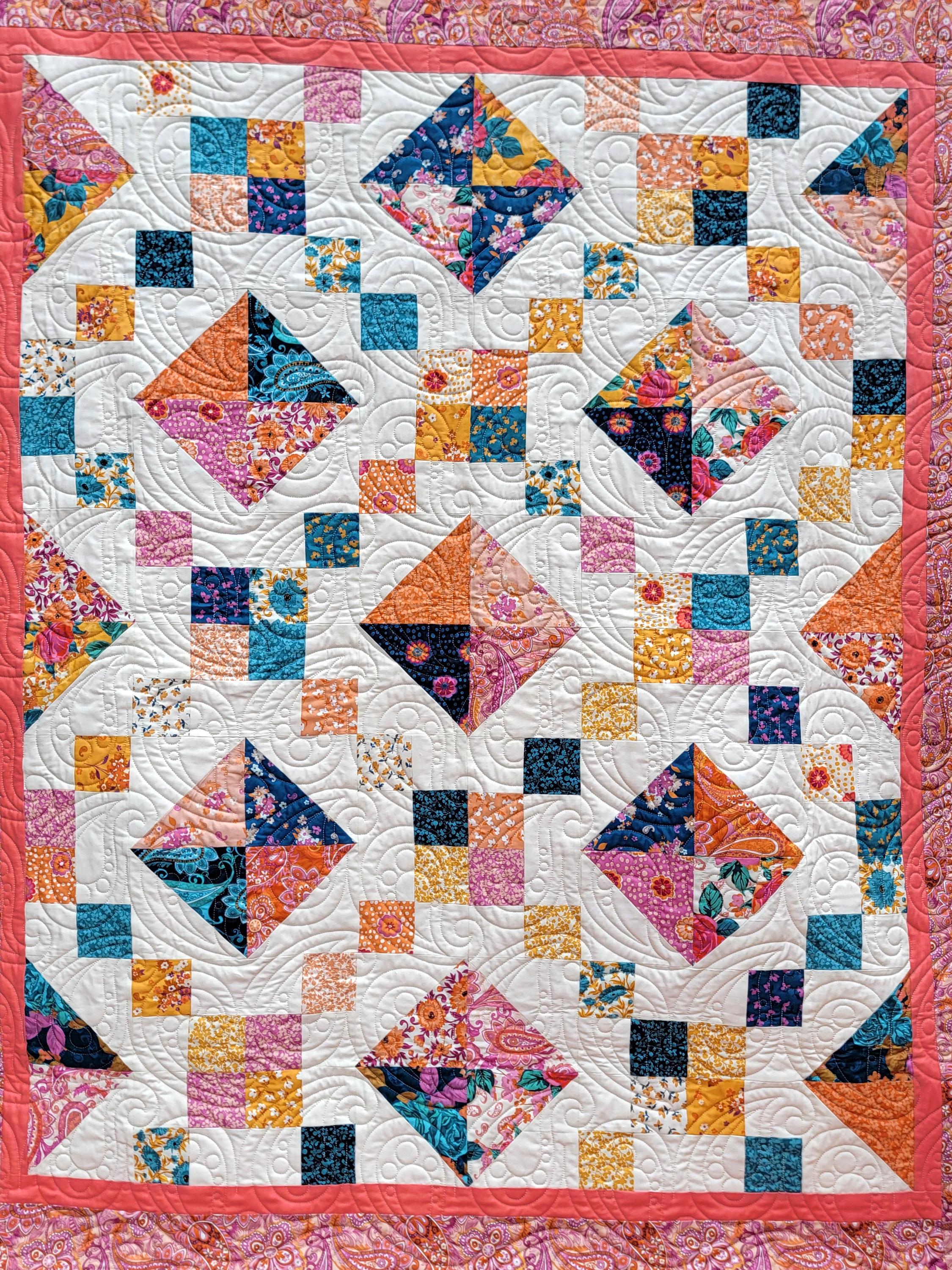 Handmade Lap Quilt: Paisley Rose Fabric with Minky Backing 47