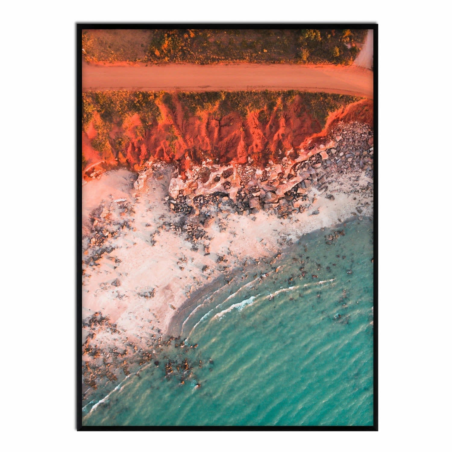 MAR - Affiche avec cadre noir - Plage de Rocky - 50x70