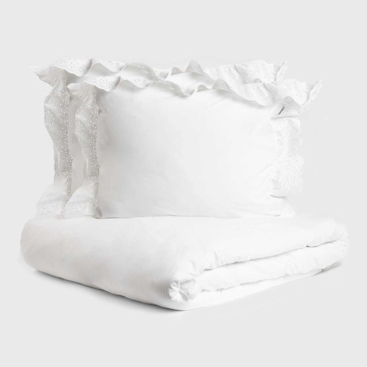 Pościel MORAIN z pranej mikrofibry biała z koronką 160x200   2*50x60 cm