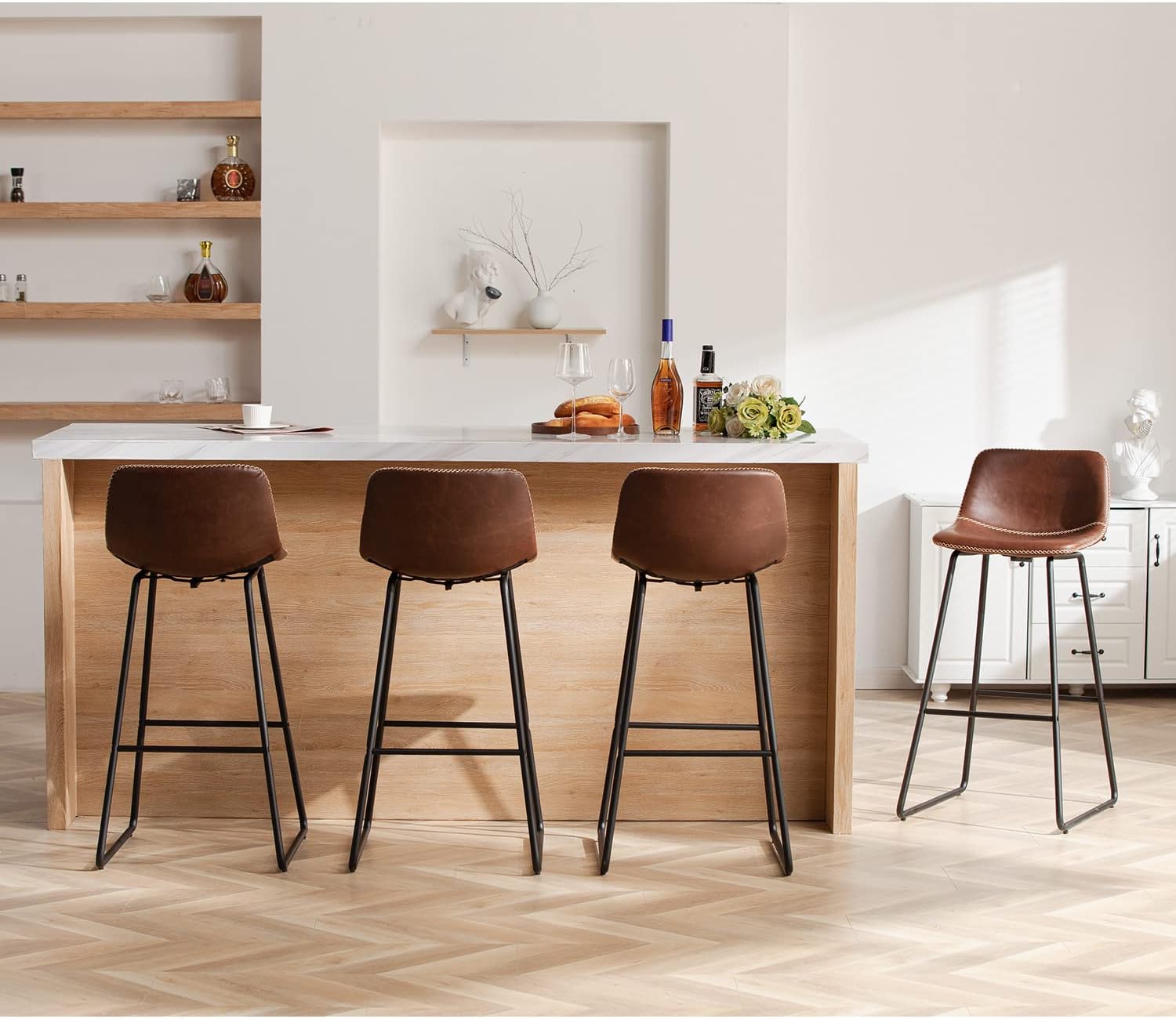 HeuGah Bar Stools, 30 Bar Height Stools Set of 4,Faux Leather Bar Stools with Back, Industrial Bar Height Barstool with Metal Legs Modern Counter Stool for Kitchen Island