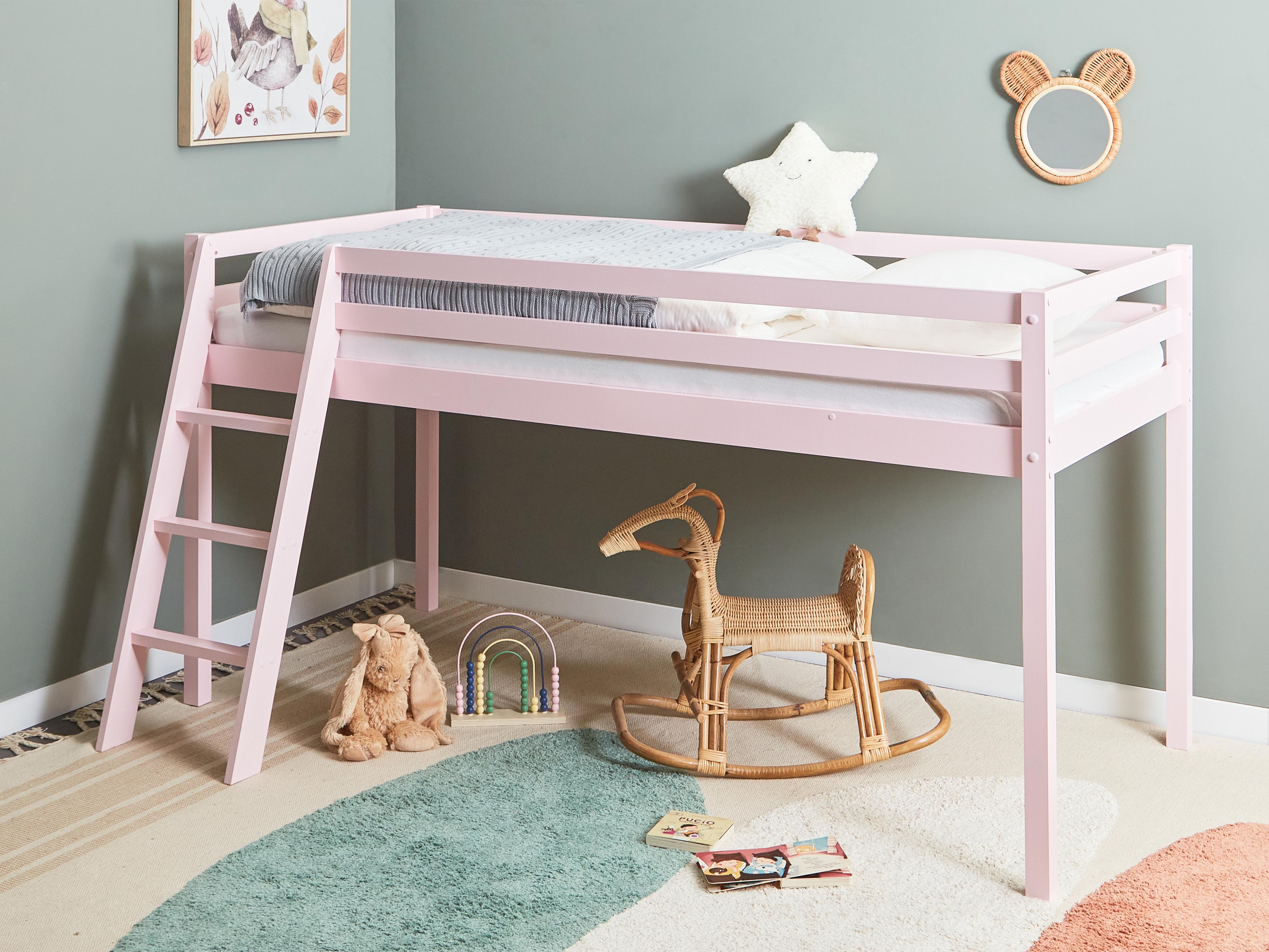 Mid Sleeper Bed Pine Wood ASCOUX 90 x 200 cm (EU Single) Pink