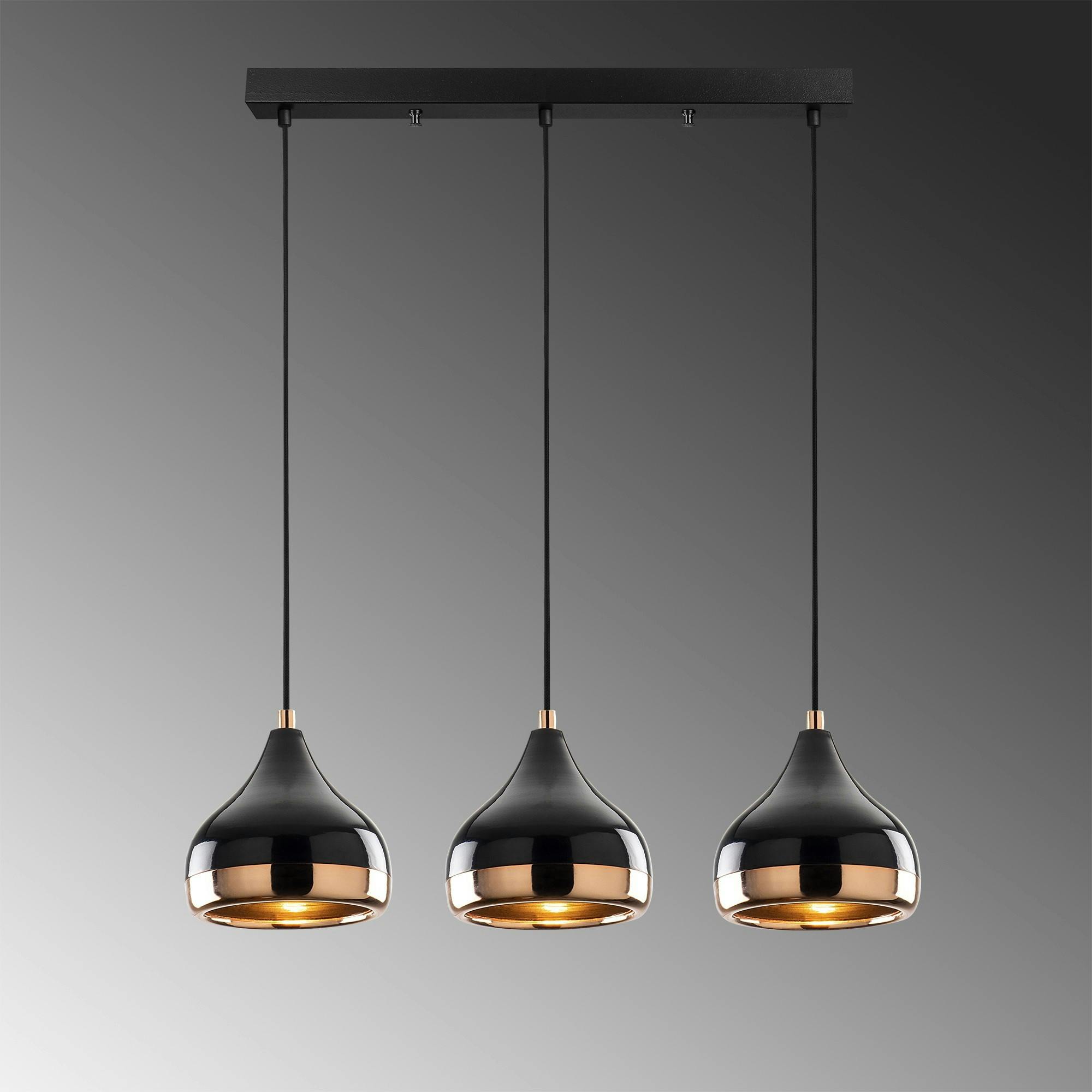 Suspension de table noire et cuivre, 3 abat-jour SILE