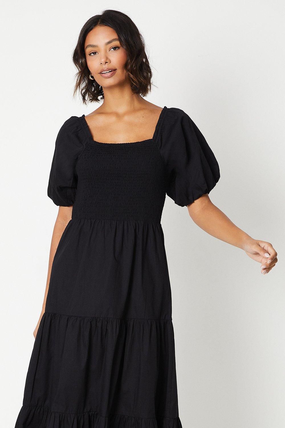 Dorothy Perkins Puff Sleeve Shirred Bodice Midi Dress