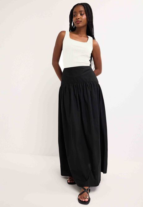 Womens Plain Black Poplin Maxi Skirt