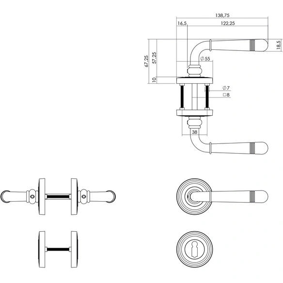 Türdrücker mit Rosette »Helena«, D.55x10 mm BB-Rosetten