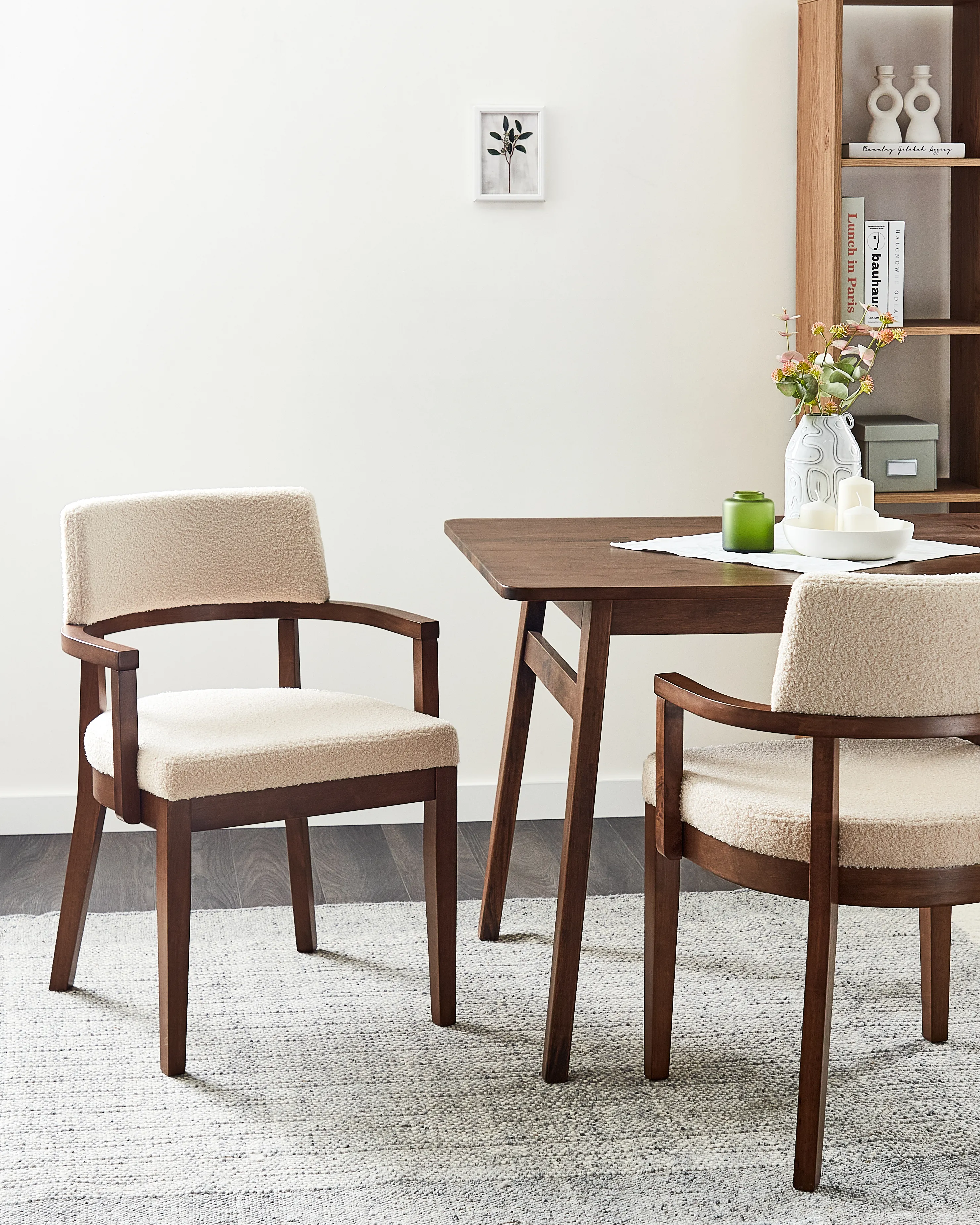 Set of 2 Dining Chairs DALBO Boucle Brown/ Light Beige