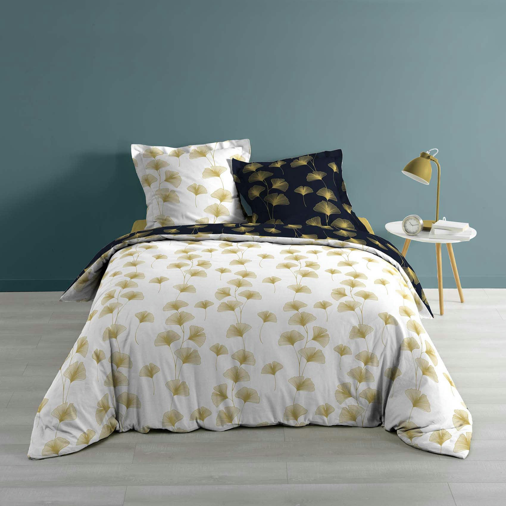 BLOOMY - Housse de couette réversible marine/or 220x240 +2 taies