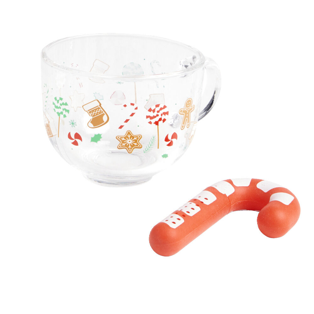 Coffret tasse No&euml;l avec infuseur forme sucre d'orge