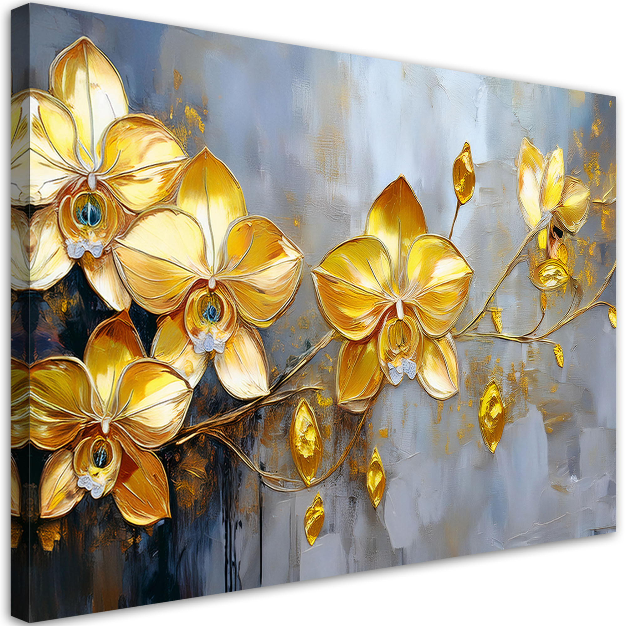 Feeby Obraz na płótnie, Złote Storczyki Kwiaty Glamour 60x40