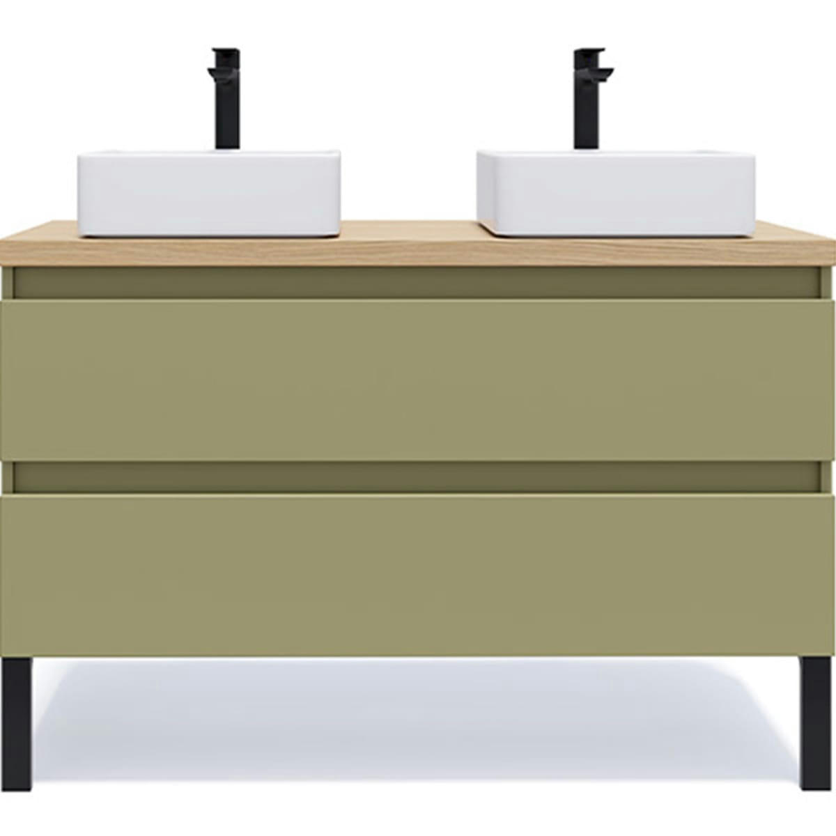 HUDSON - Meuble salle de bain 2 vasques posées 120cm 2 tiroirs Vert