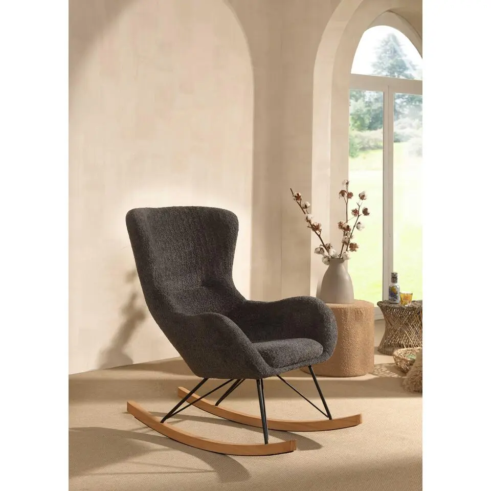 Schommelstoel Rocky - 96x75x101 cm - Boucl&eacute;/antraciet