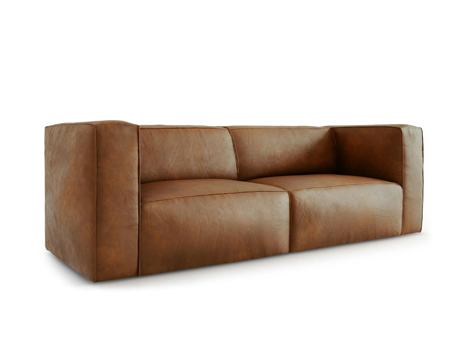 MUSE - Canapé 3 places en Cuir Véritable Marron