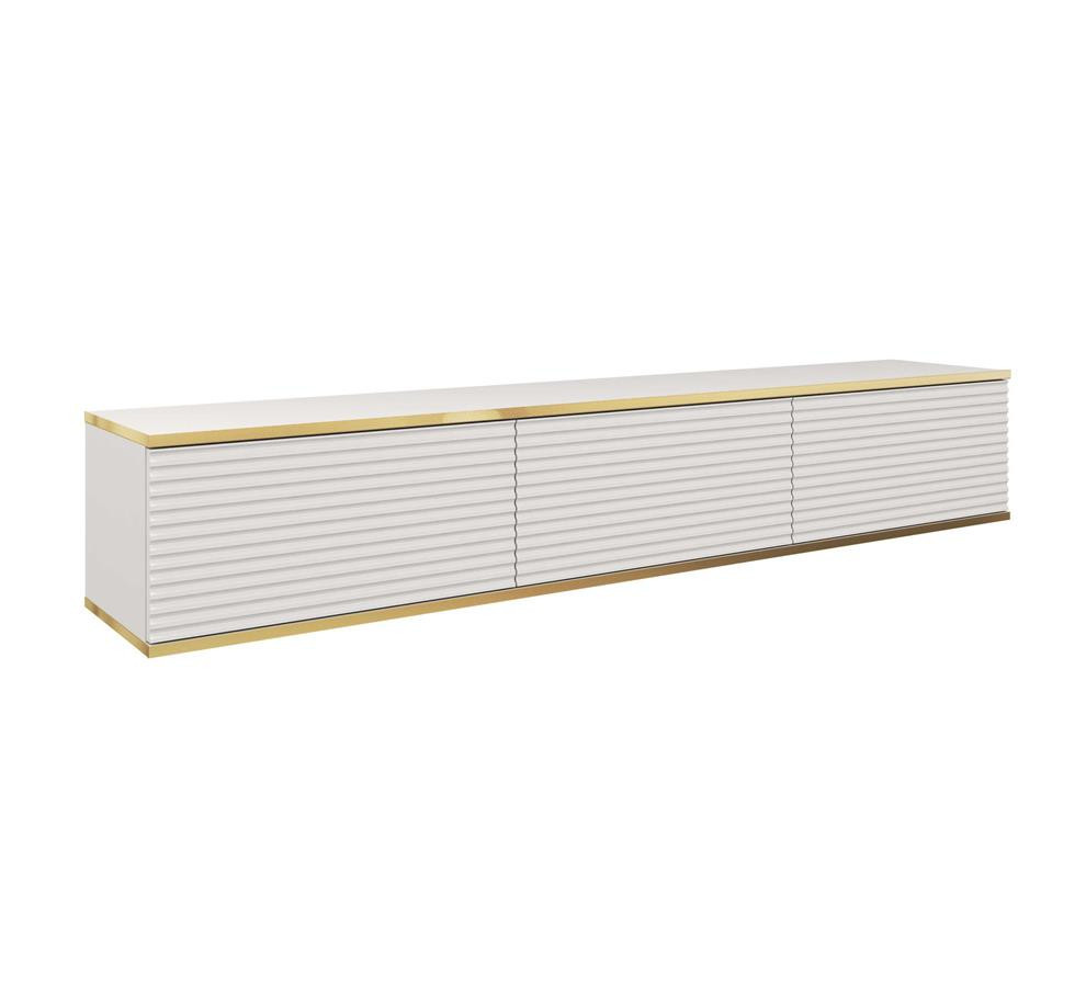 Nowoczesna szafka RTV ORO MDF 175cm biała lamelowane fronty