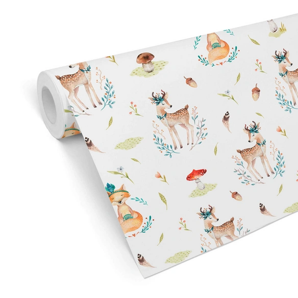 Vliestapete »Kinder Vliestapete«, Baby Reh Waldtiere Fuchs, mehrfarbig, matt