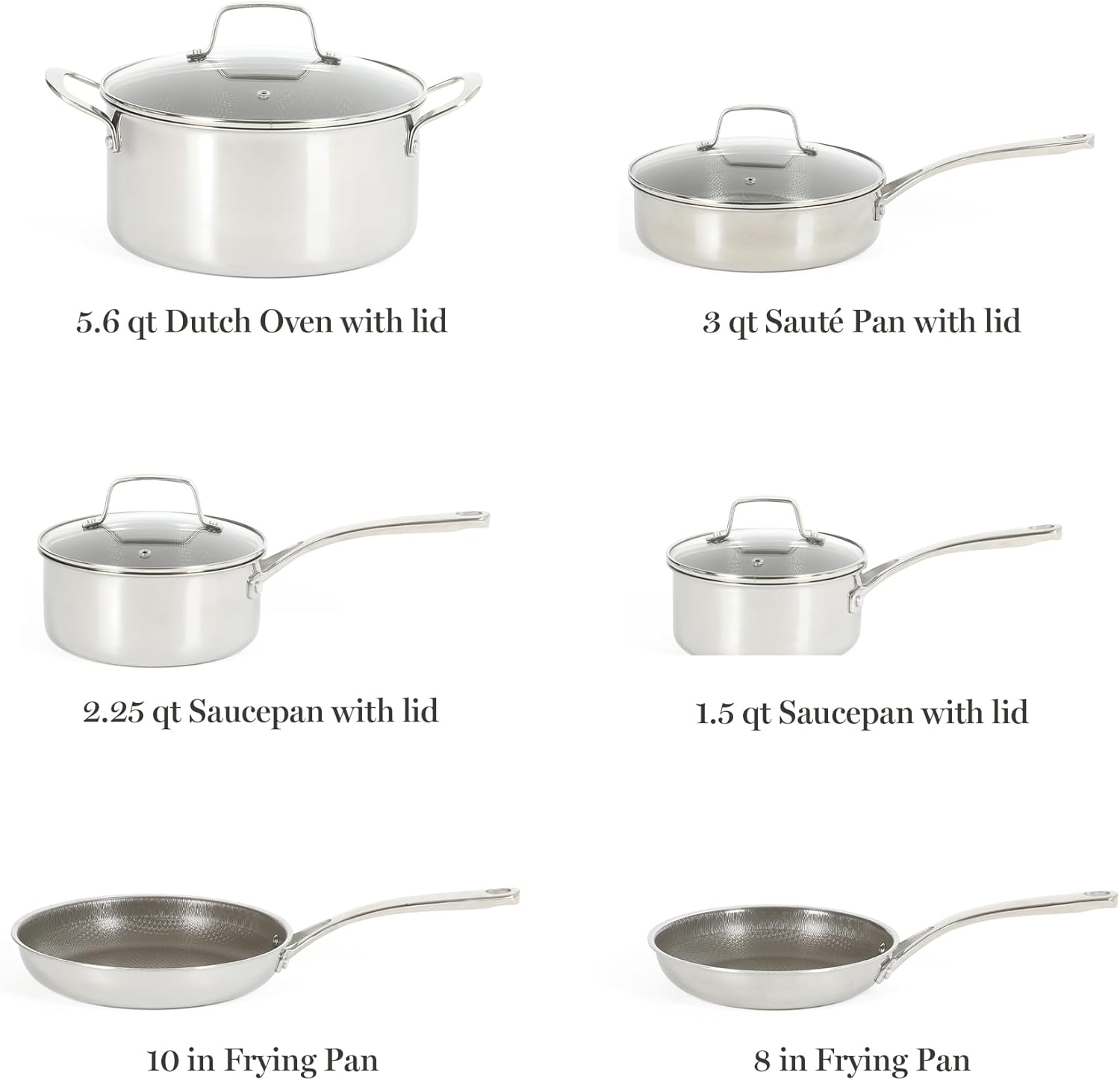 Martha Stewart Badgley Hybrid Nonstick 10 Piece TriPly Stainless Steel Pots and Pans Non-Toxic Kitchen Cookware Set - Laser Etched Perfect Sear Nonstick W/Stay Cool Handle Dishwasher & Induction Safe