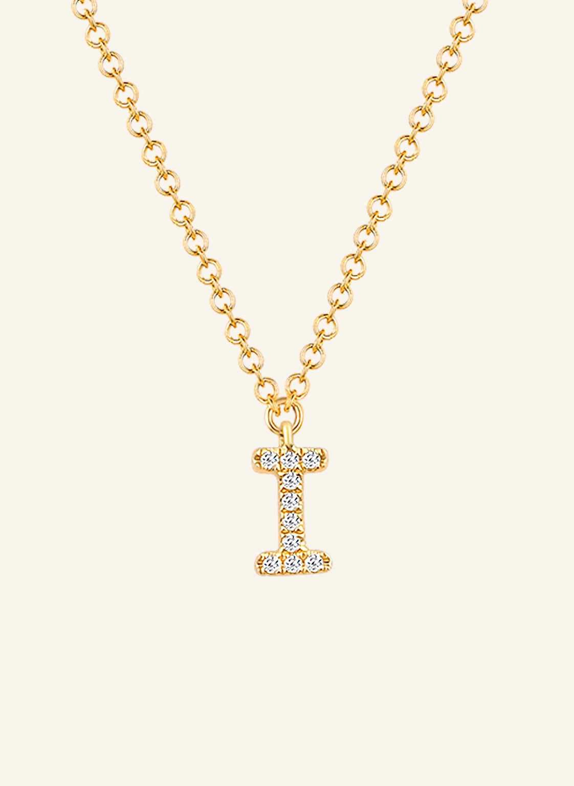 Leaf INITIALIEN Halskette „I“ aus 14 Karat Gelbgold mit Diamanten