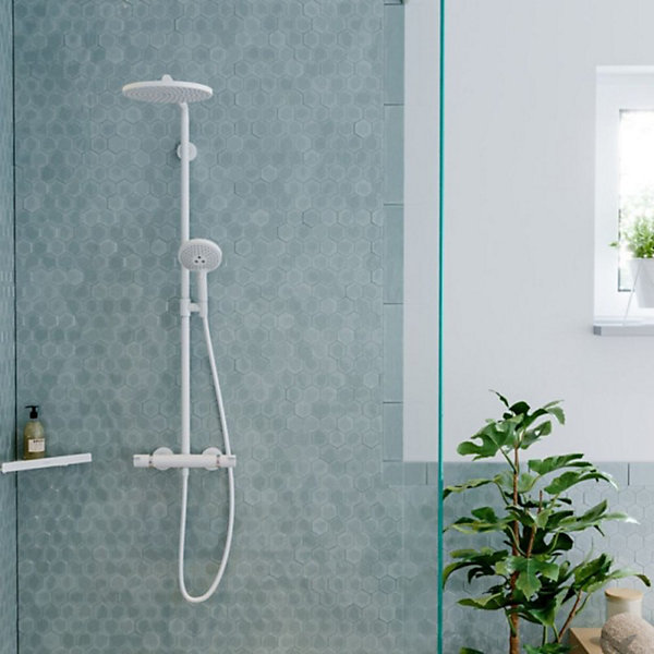 Colonne de douche thermostatique HANSGROHE Croma Select S 280 blanc mat   tablette AddStoris