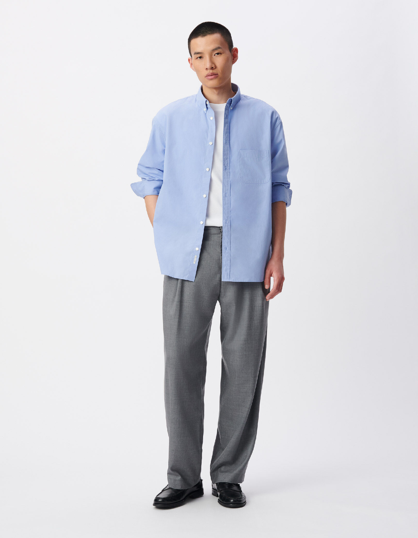 Chemise loose bleue unie coton bio Homme