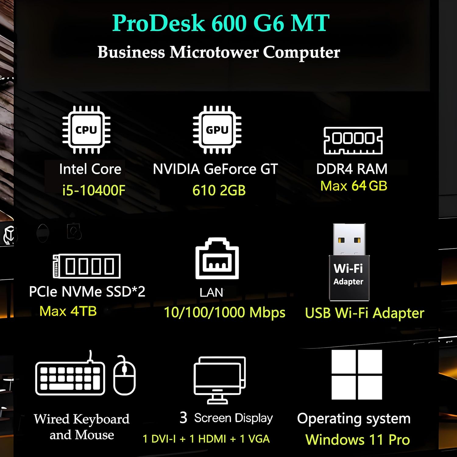 HP ProDesk 600 MT Office Desktop Computer for Business  Accounting & Data Processing  Intel 6-Core i5-10400F  16GB RAM  1TB PCIe SSD  WiFi Adapter  Keyboard & Mouse  Windows 11 Pro  Jet Black