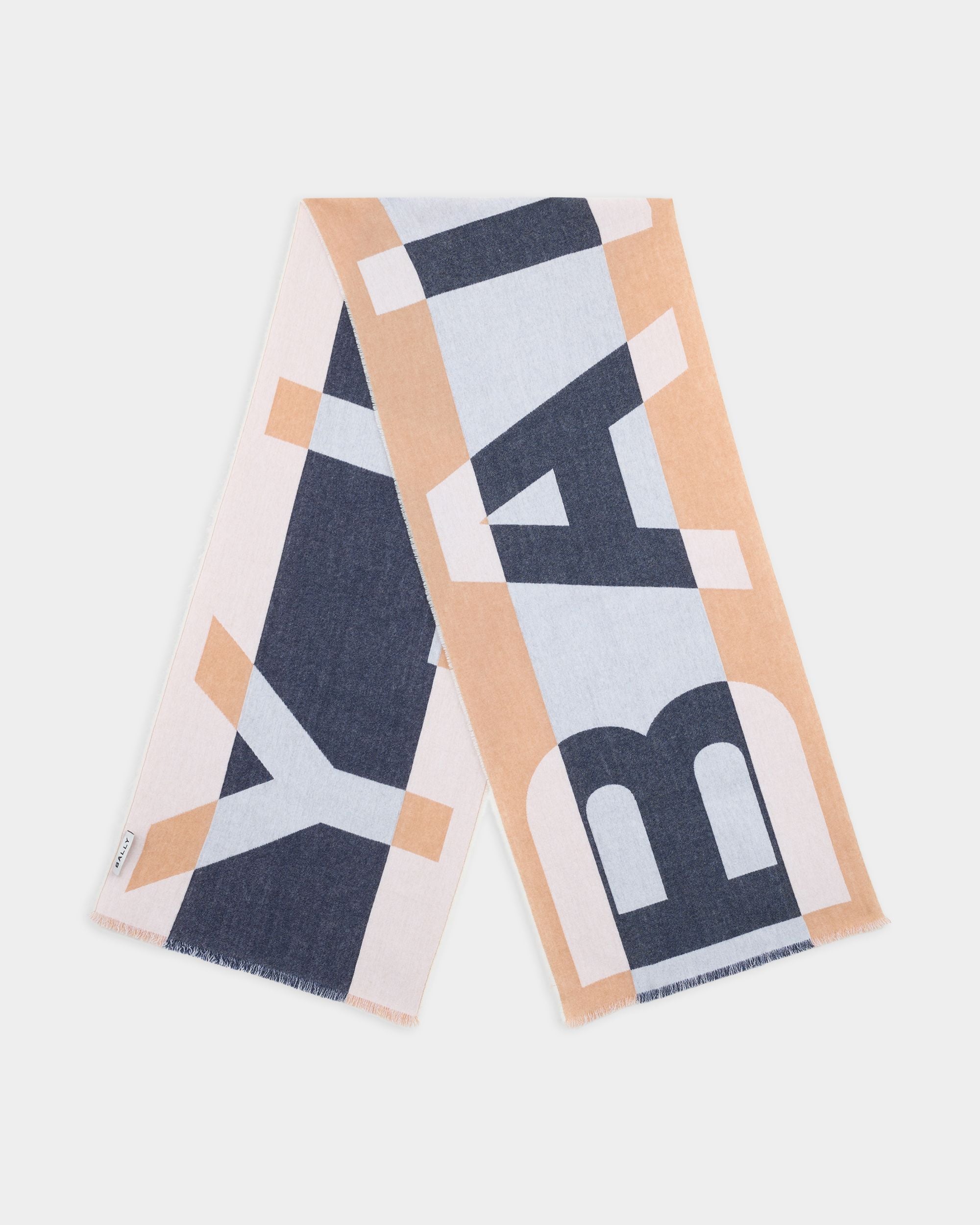 Schal aus Wolle in Camel mit geometrischem Bally-Logo