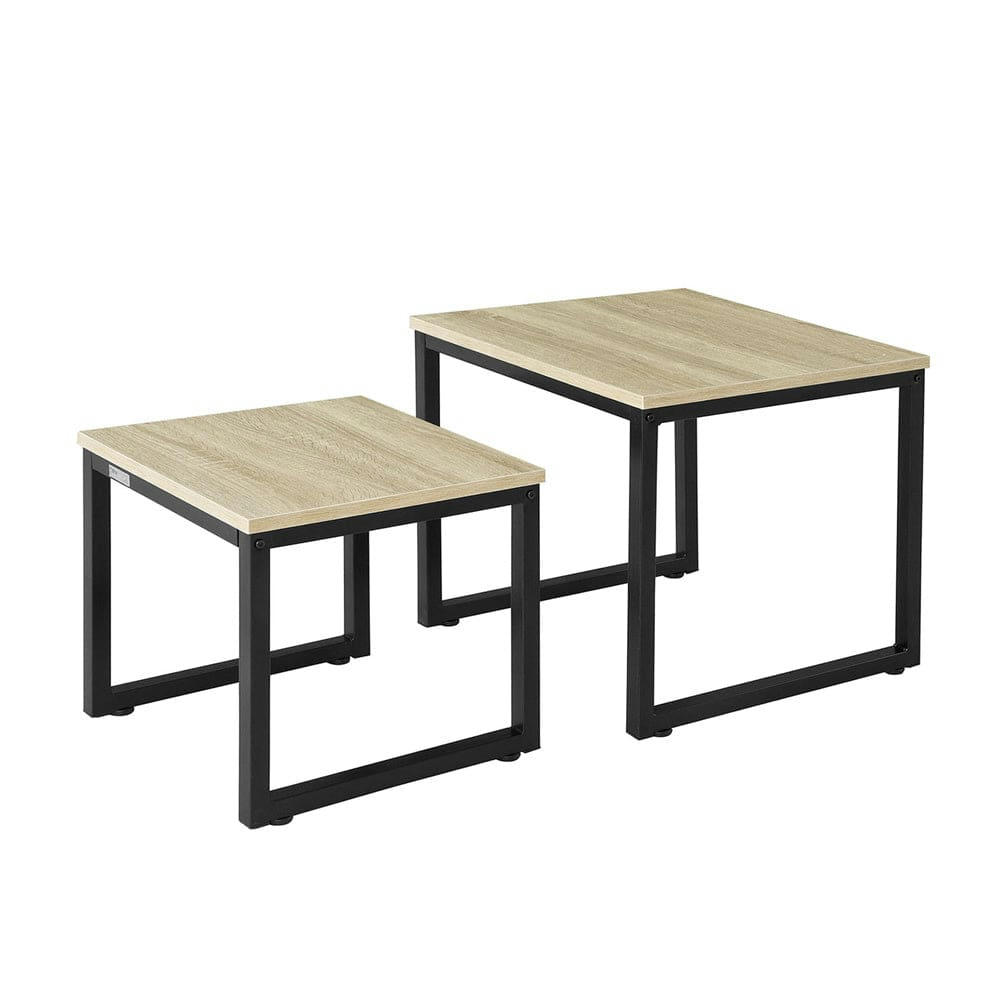 - Set de 2 tables basses en métal plateau effet bois