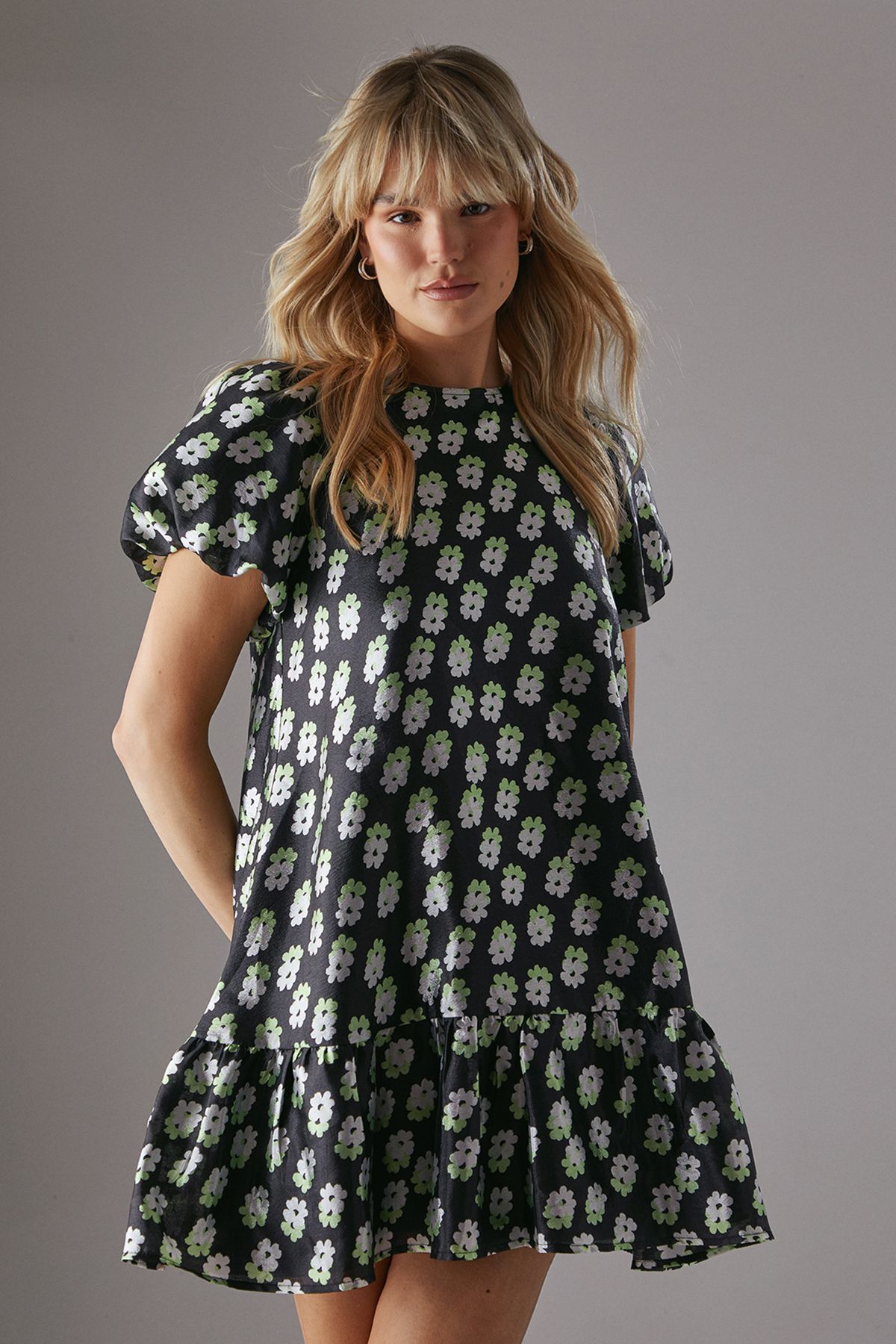 Warehouse Organza Puff Sleeve Swing Mini Dress