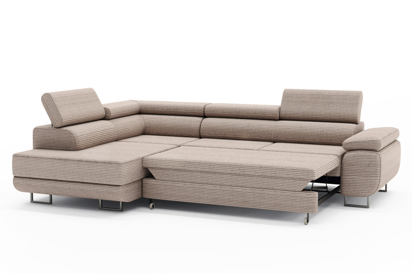 Sofa narożna z funkcją spania i pojemnikiem MONTANA beżowa sztruks lewa