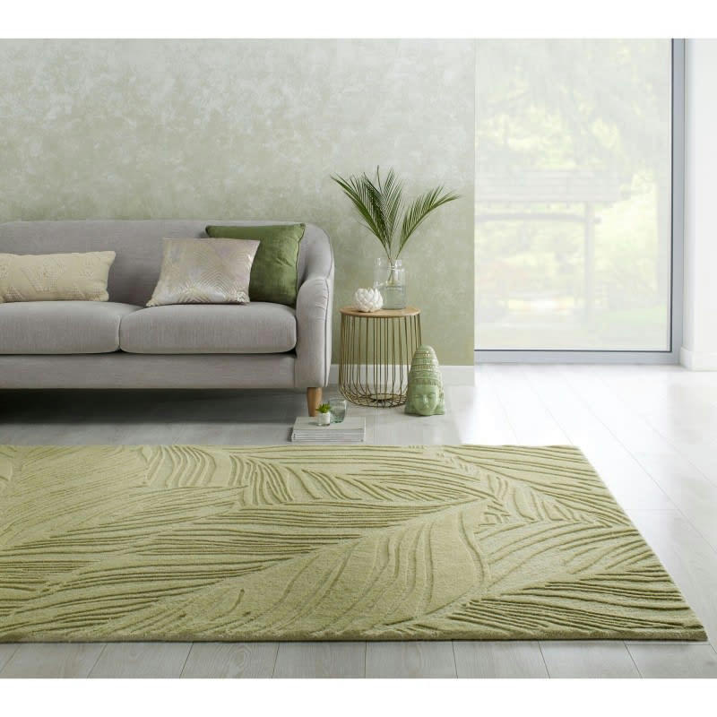LEAF - Tapis de salon à reliefs en laine sauge Lino 200 x 290
