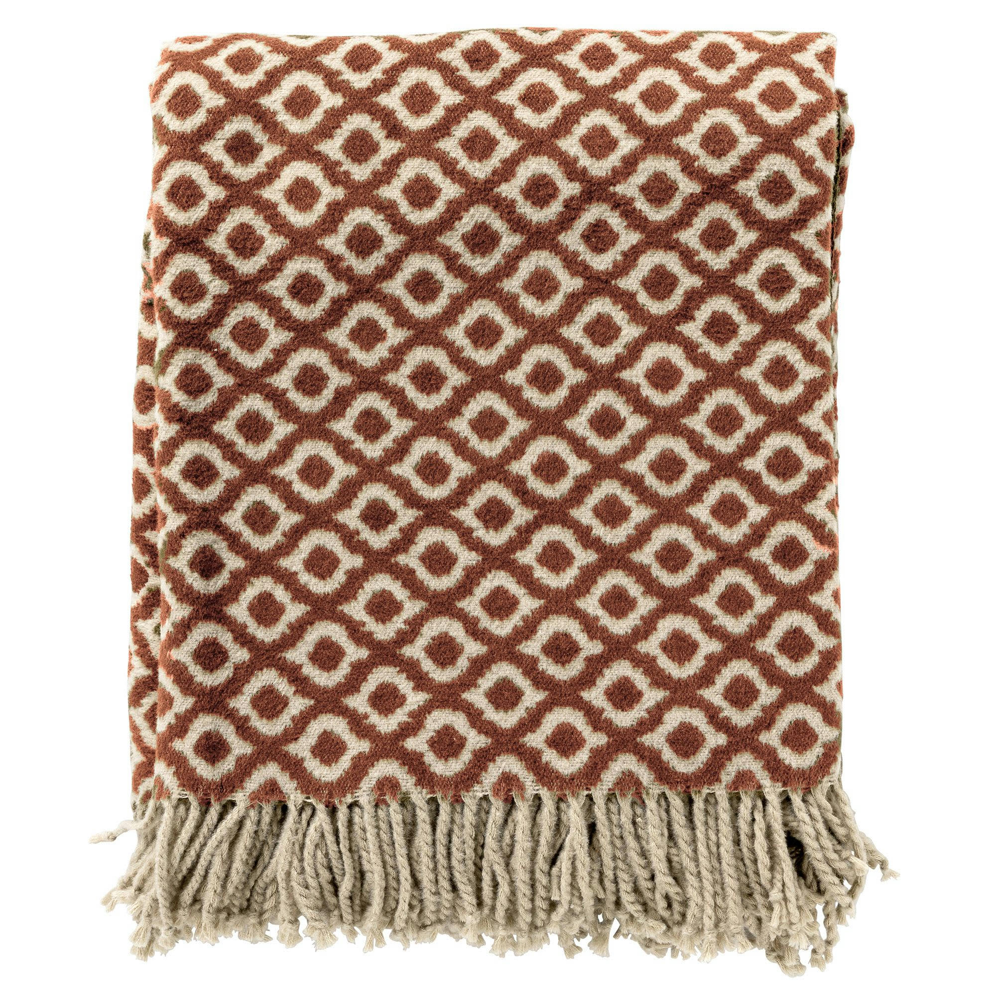 HOII - Plaid orange 150x200 cm en coton et acrylique avec motif