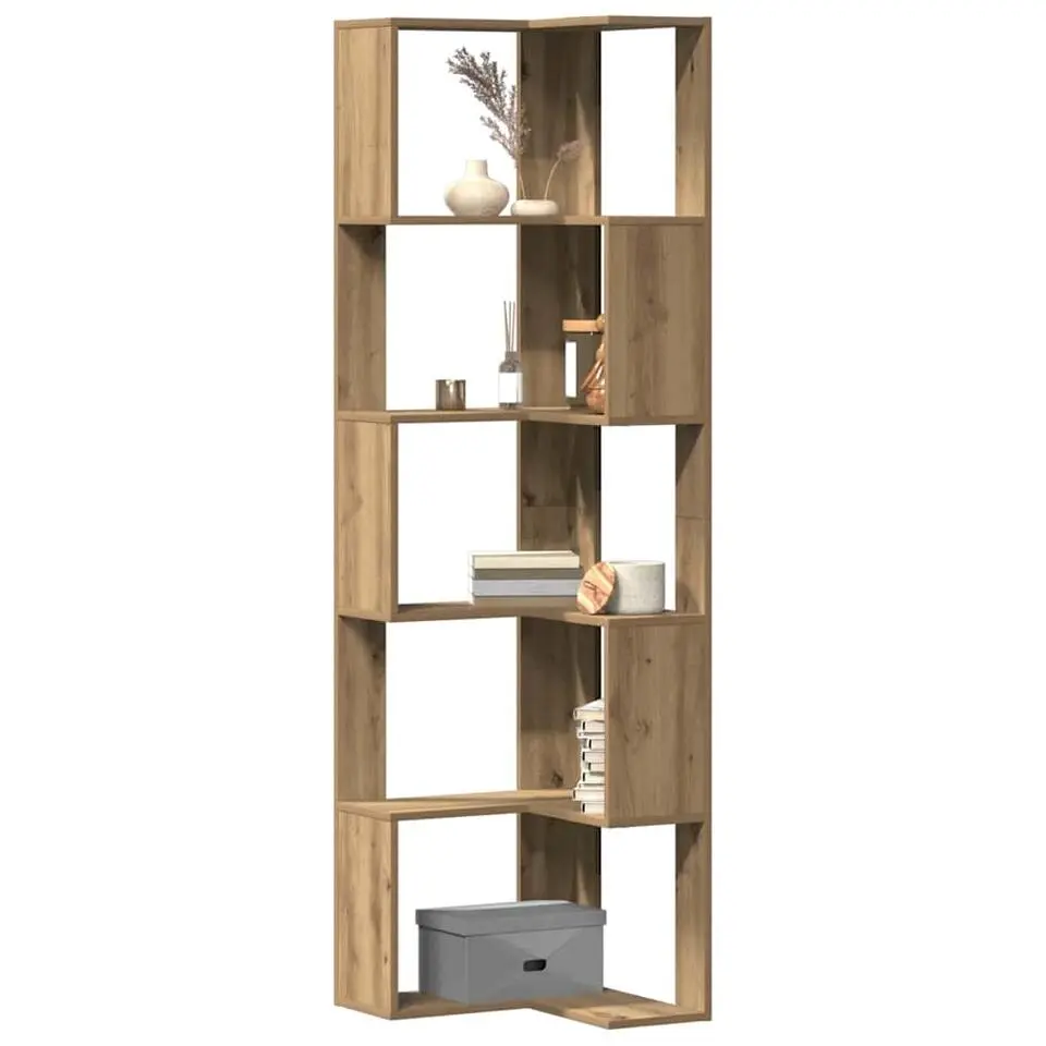 vidaXL - 5-laags Hoekboekenkast - Artisanaal eiken - Bewerkt hout - 50x50x179 cm