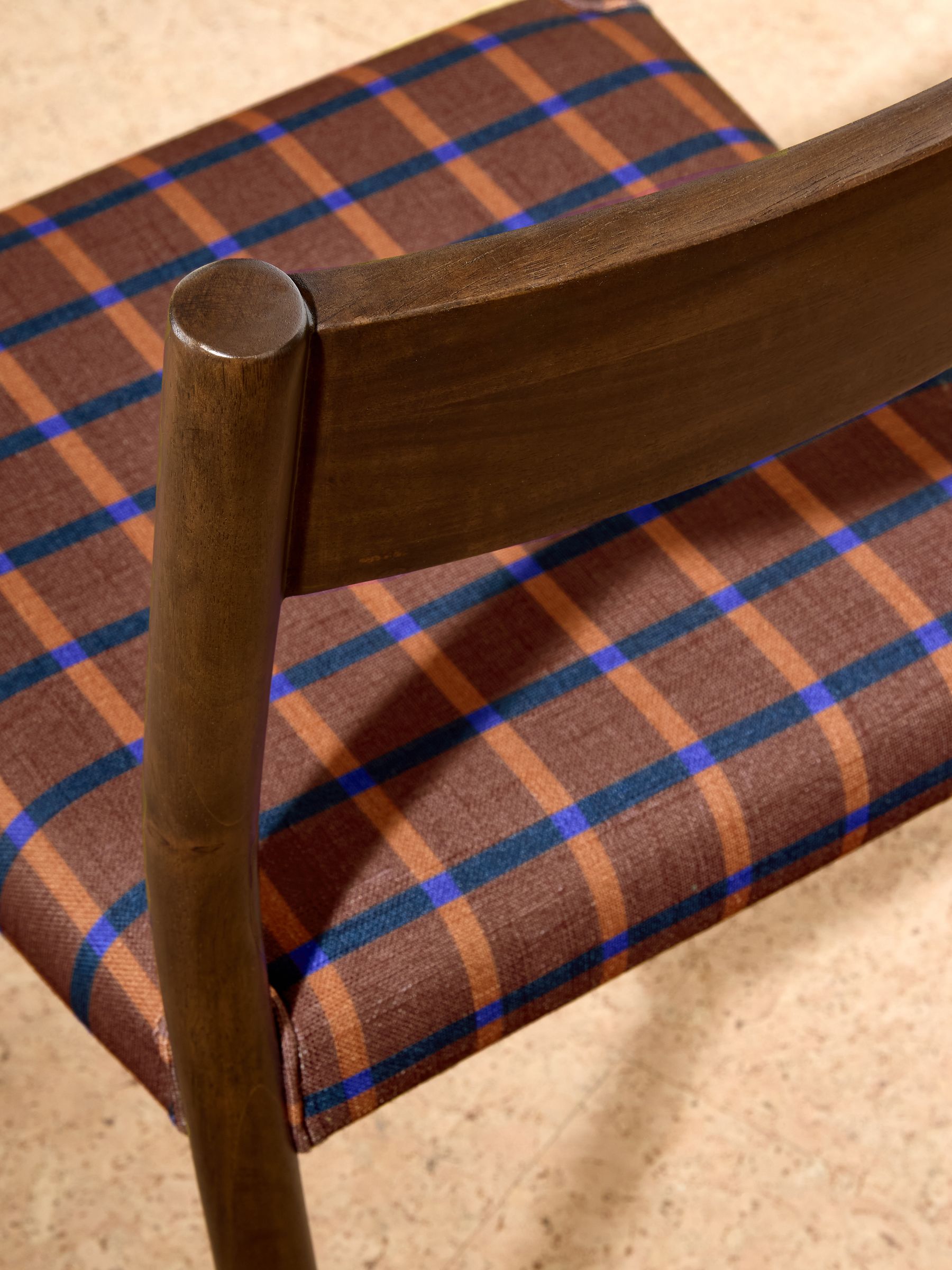 Set of 2 Dark Wood and Rust Brown Cale Check Rhye Dining Chairs